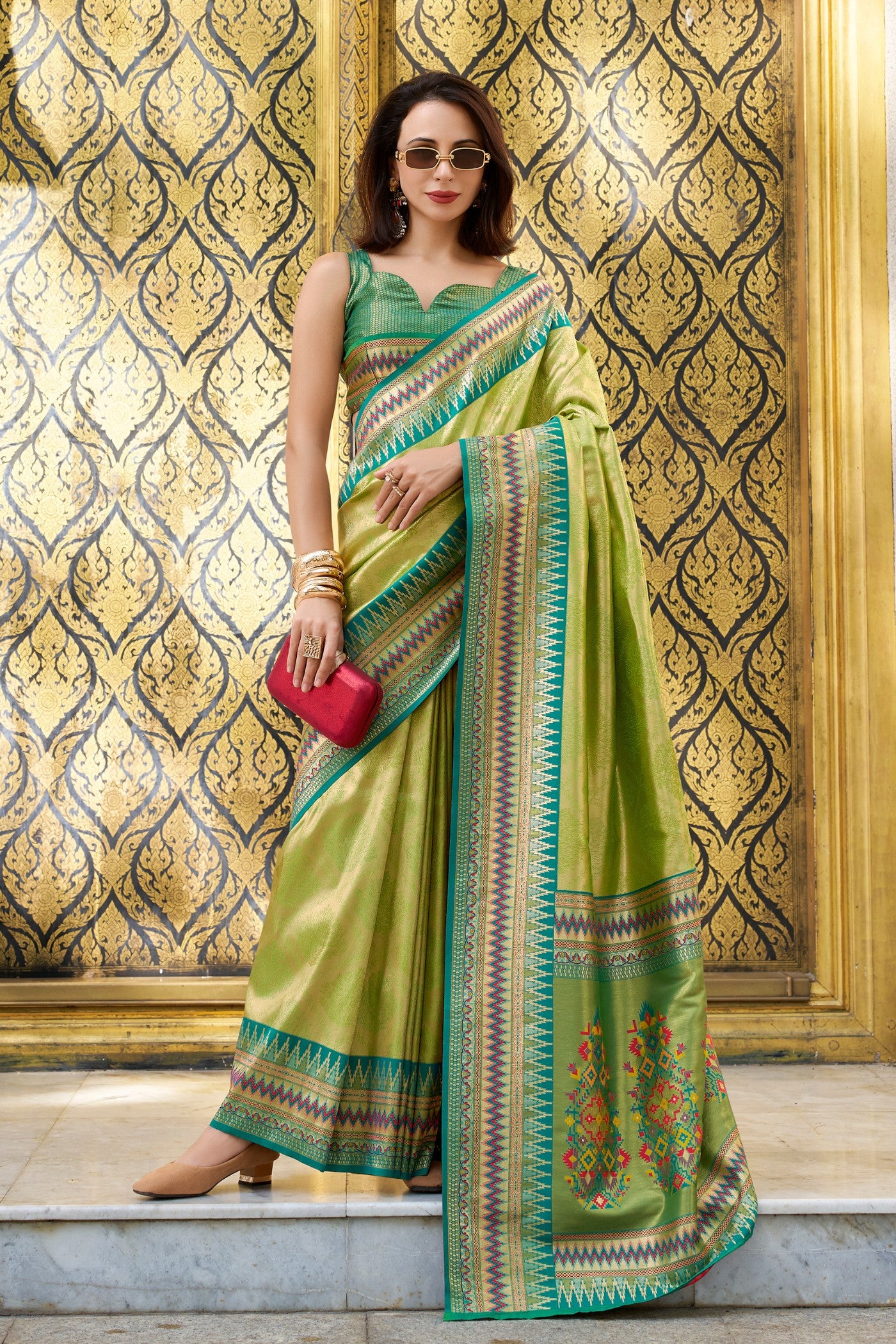 Buy MySilkLove Verdun Green Tissue Handloom Saree Online