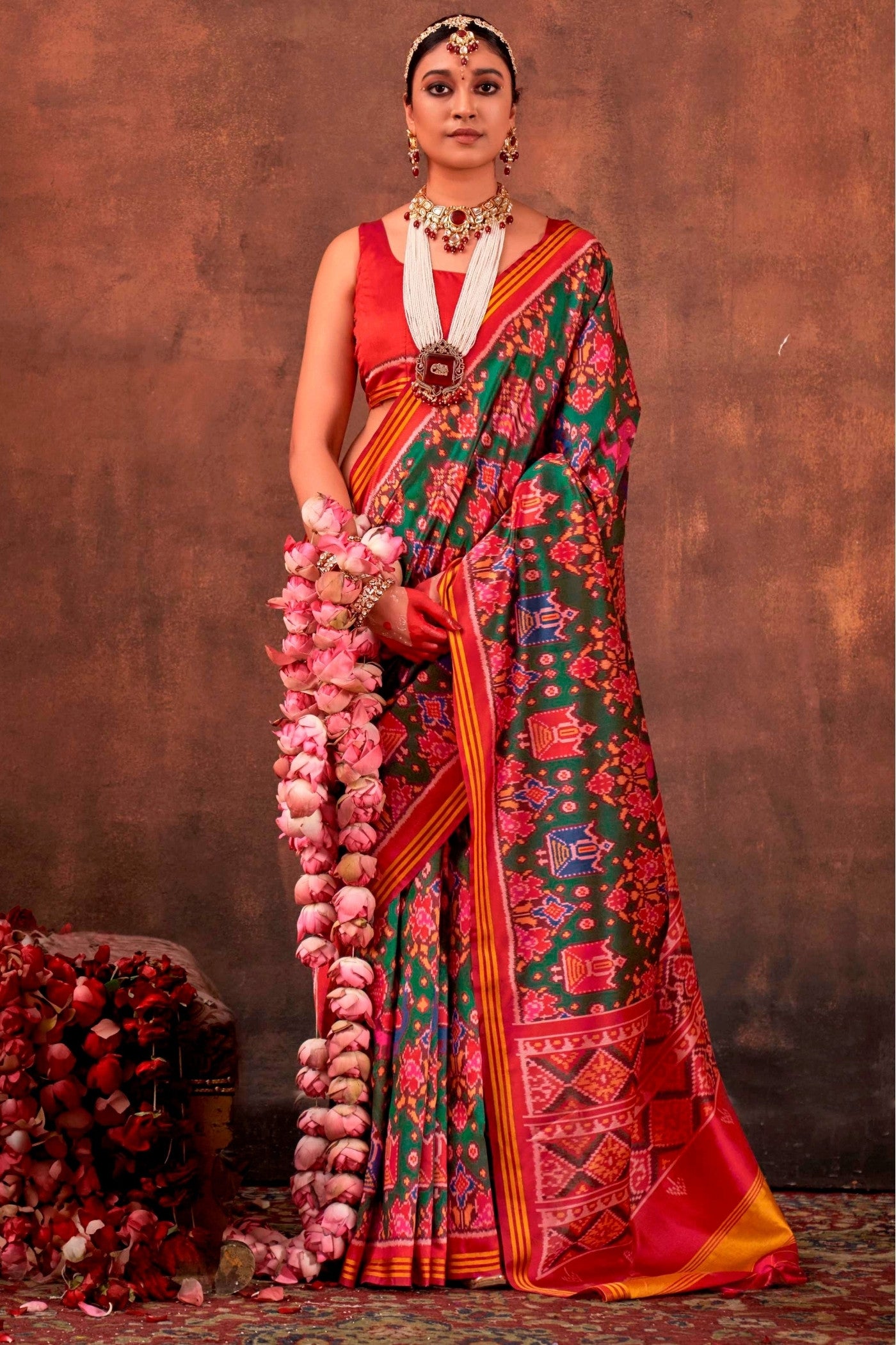 Buy MySilkLove Jonquil Green Printed Patola Saree Online