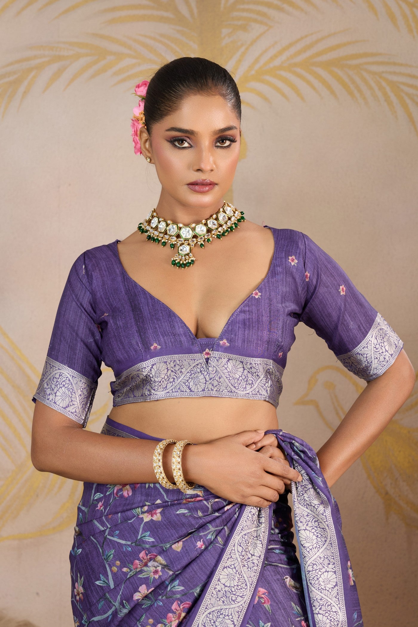 Buy MySilkLove Gemstone Purple Viscose Digital Printed Saree Online