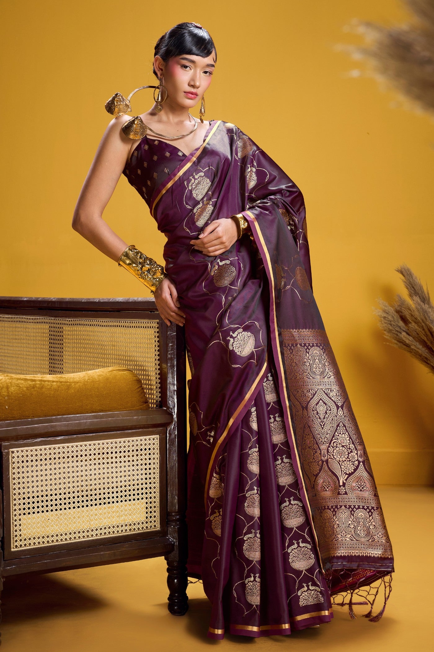 Buy MySilkLove Liseran Purple Handloom Satin Silk Saree Online