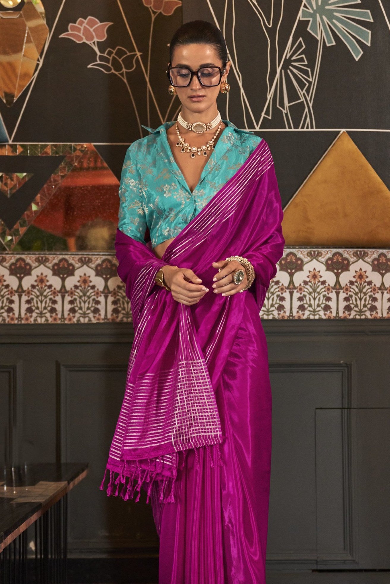 Buy MySilkLove Tapestry Purple Viscose Satin Handloom Saree Online