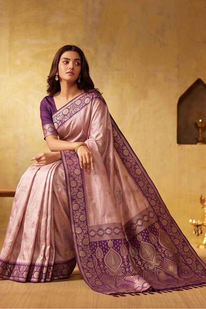 Buy MySilkLove Dusty Pink Woven Banarasi Saree Online
