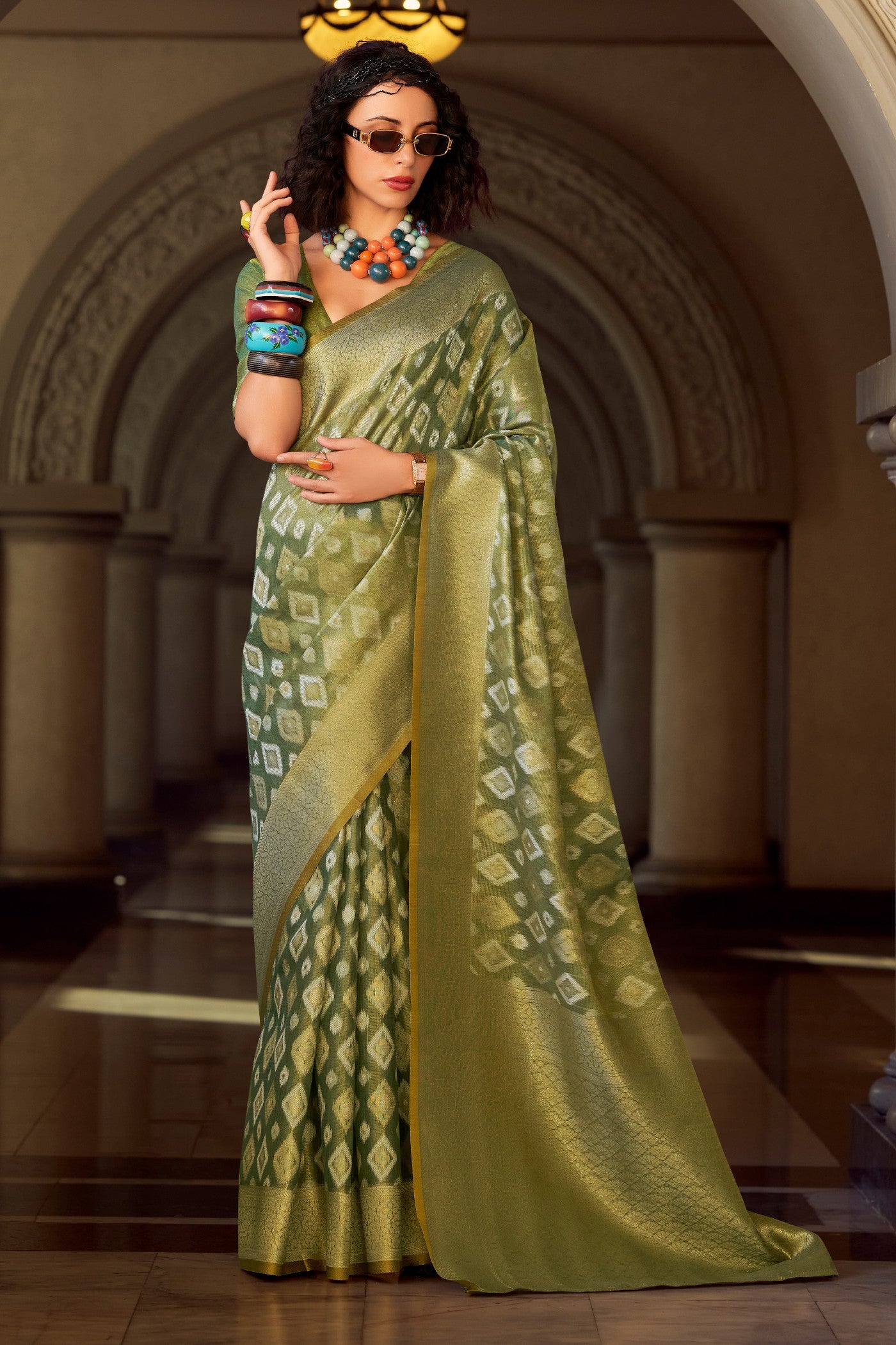 Buy MySilkLove Mineral Green Tissue Silk Saree Online