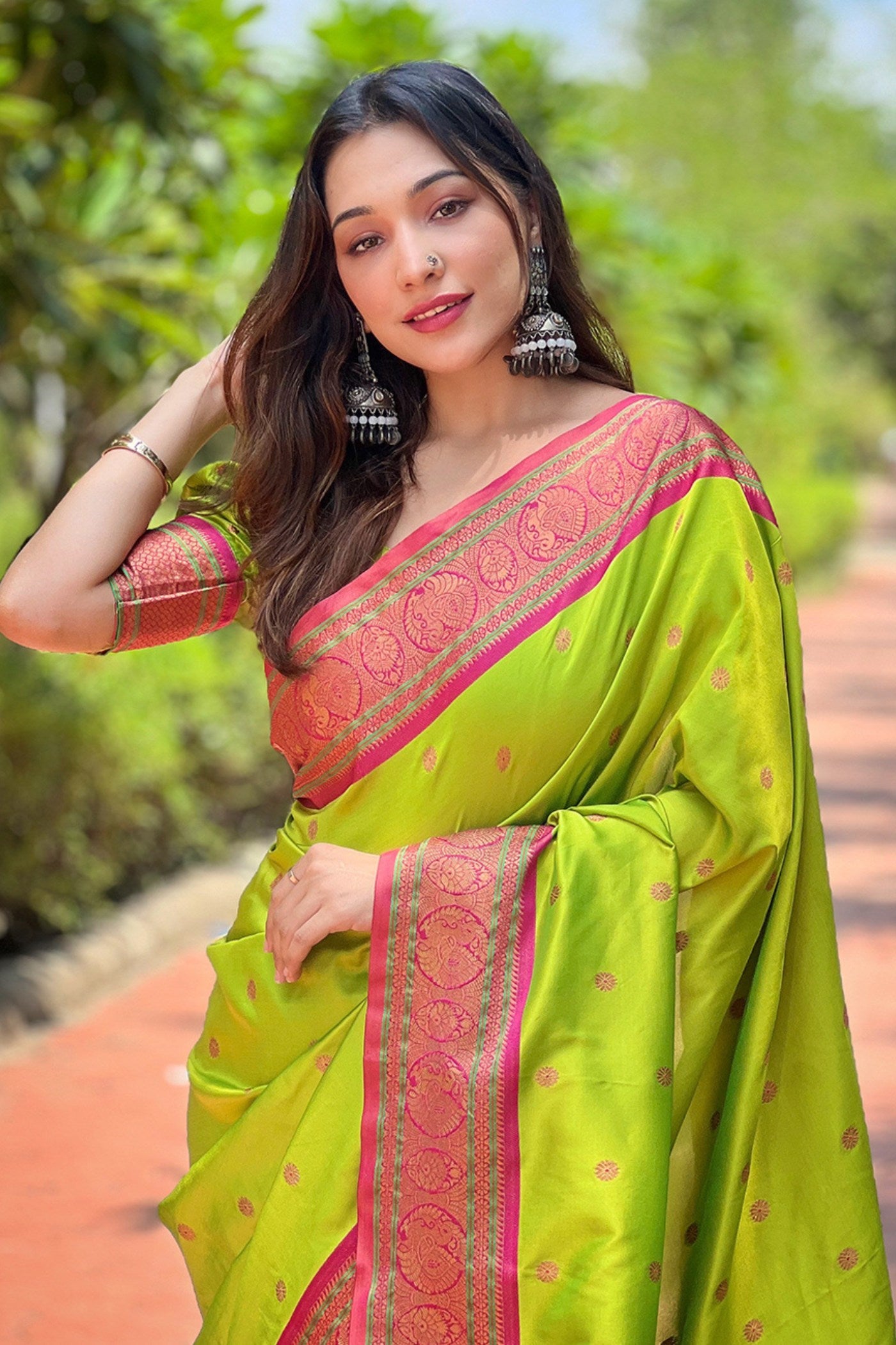 Buy MySilkLove Parrot Green Zari Woven Paithani Saree Online