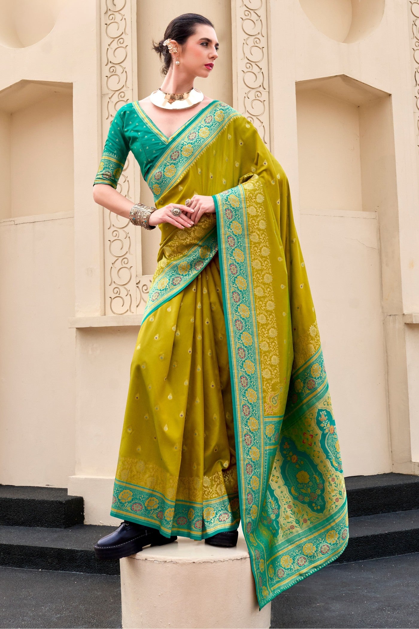 Buy MySilkLove Olive Green Woven Banarasi Saree Online