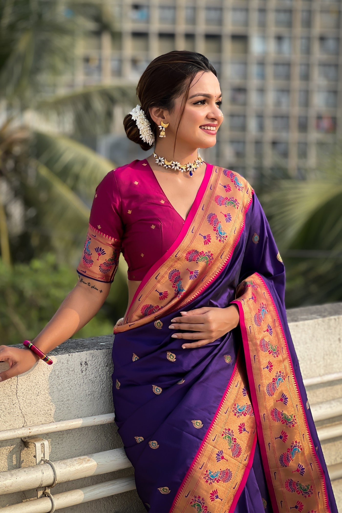 MySilkLove Jacarta Purple Lotus Paithani Saree