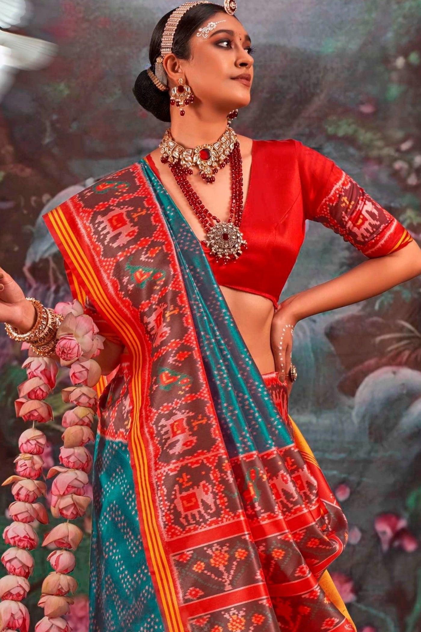 Buy MySilkLove Water Blue Printed Patola Saree Online