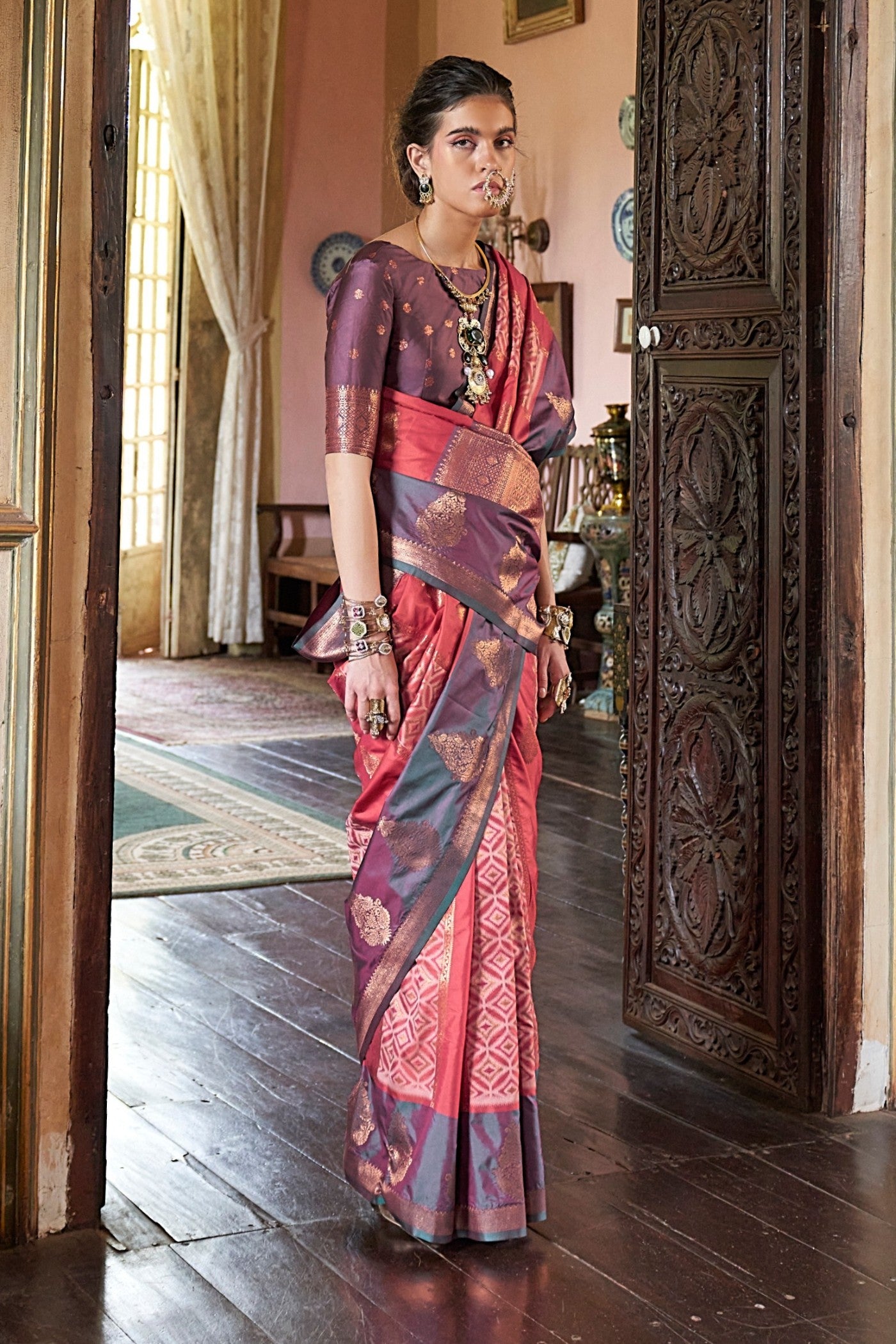 Buy MySilkLove Jam Pink Banarasi Handloom Saree Online
