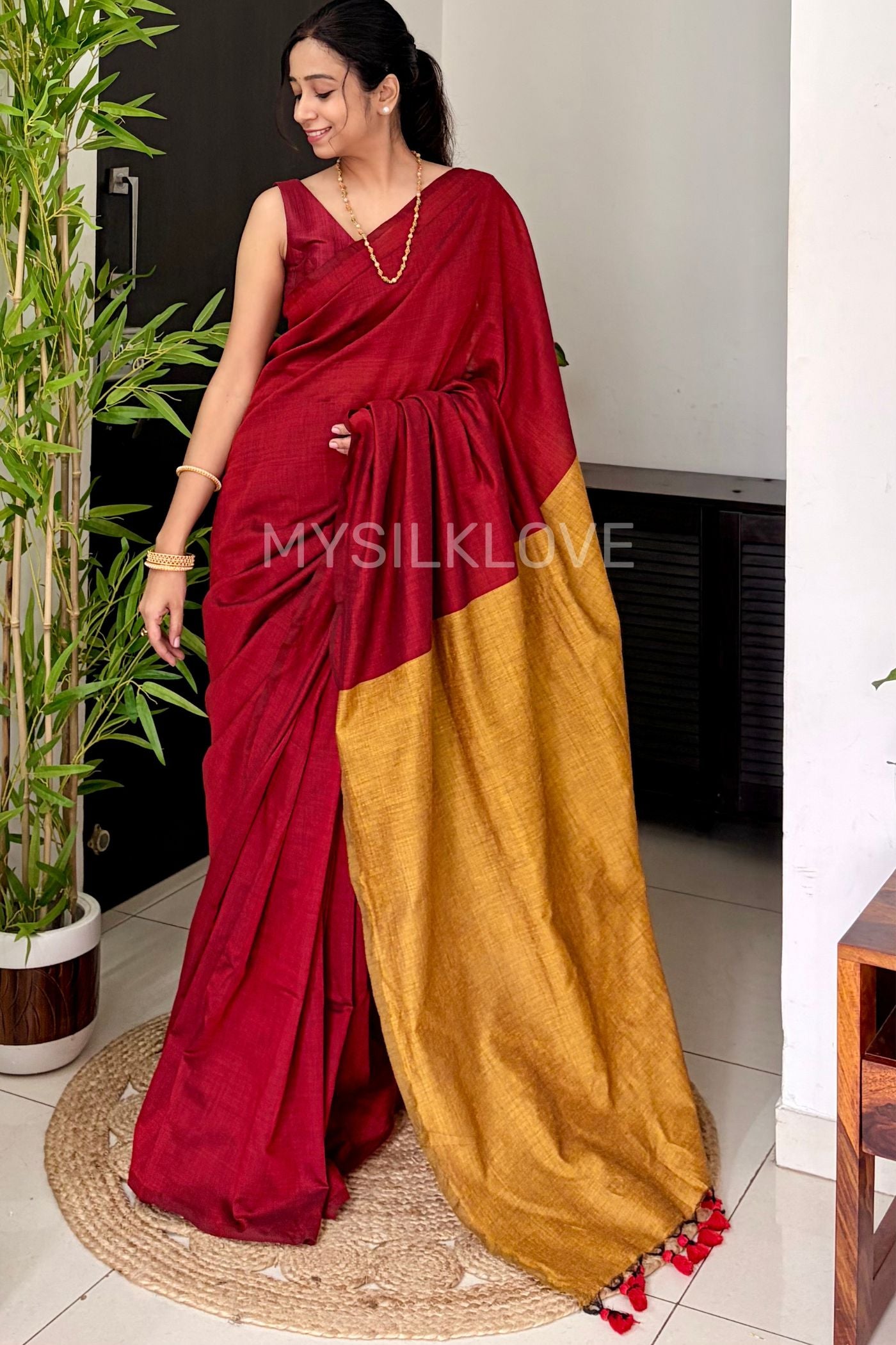 MySilkLove Rich Maroon Handloom Mul Mul Cotton Saree