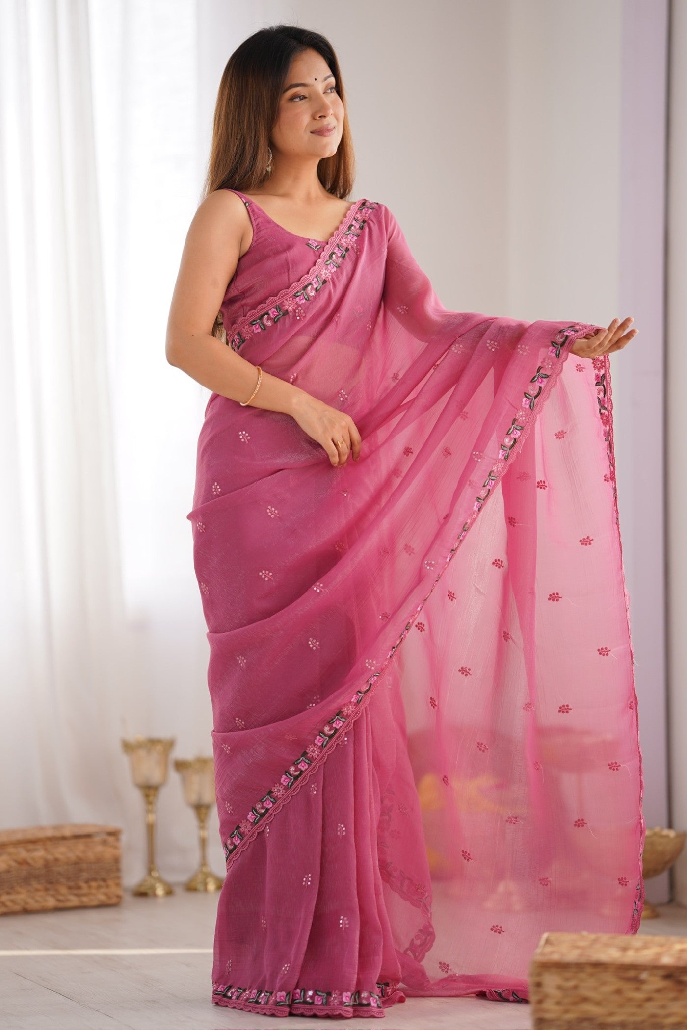 Buy MySilkLove Baby Pink Designer Partywear Saree Online