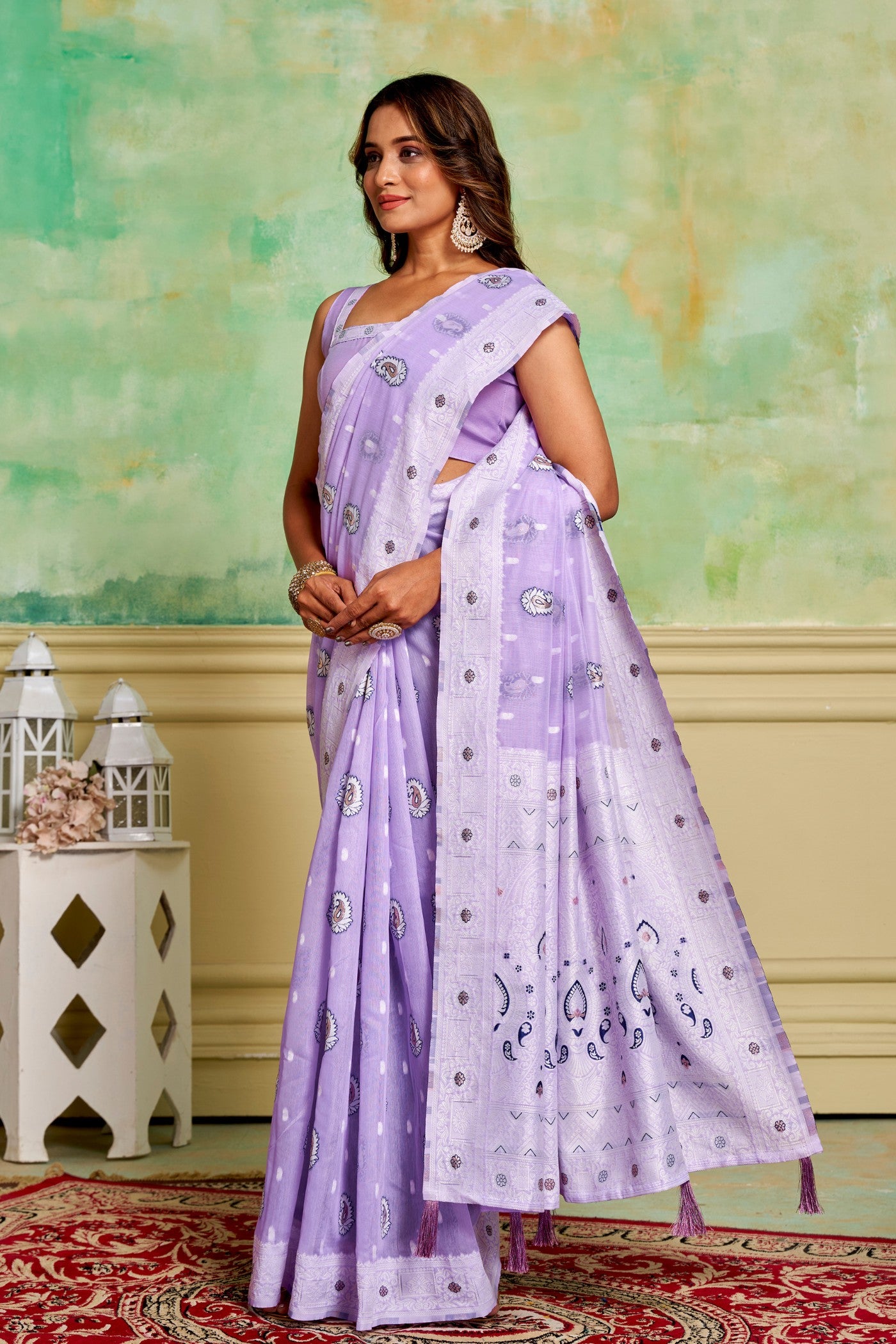 Buy MySilkLove Prelude Purple Woven Cotton Saree Online