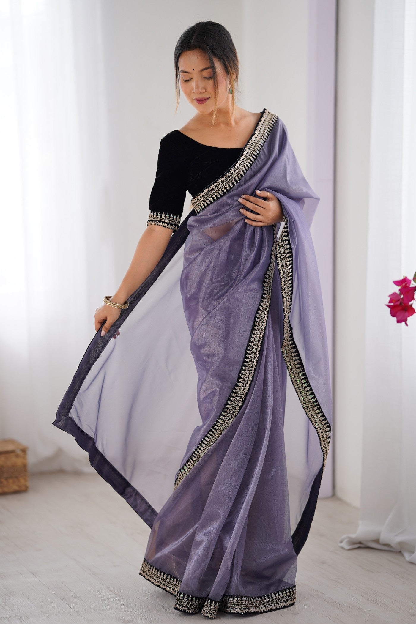 Buy MySilkLove Mauve Purple Partywear Net Saree Online