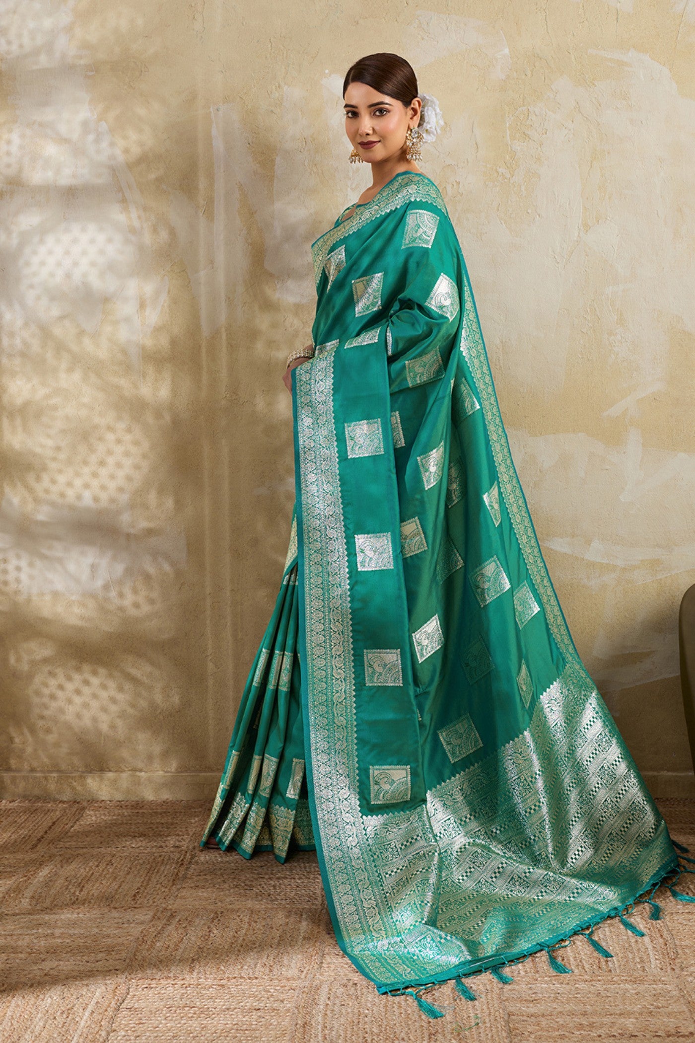 MySilkLove Myrtle Green Woven Banarasi Soft Silk Saree