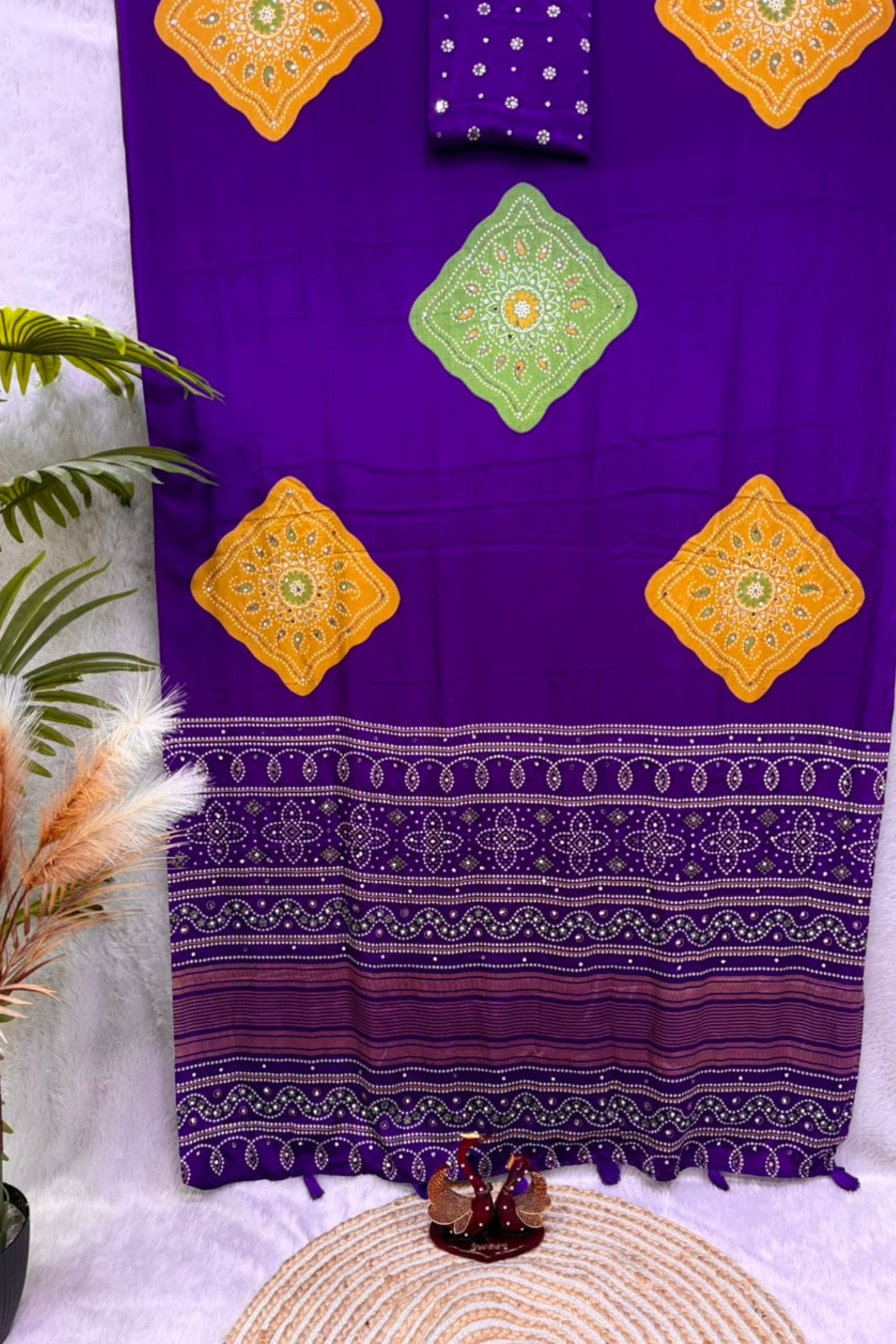 Buy MySilkLove Amethyst Purple Ajrakh Satin Printed Mirror Work Saree Online