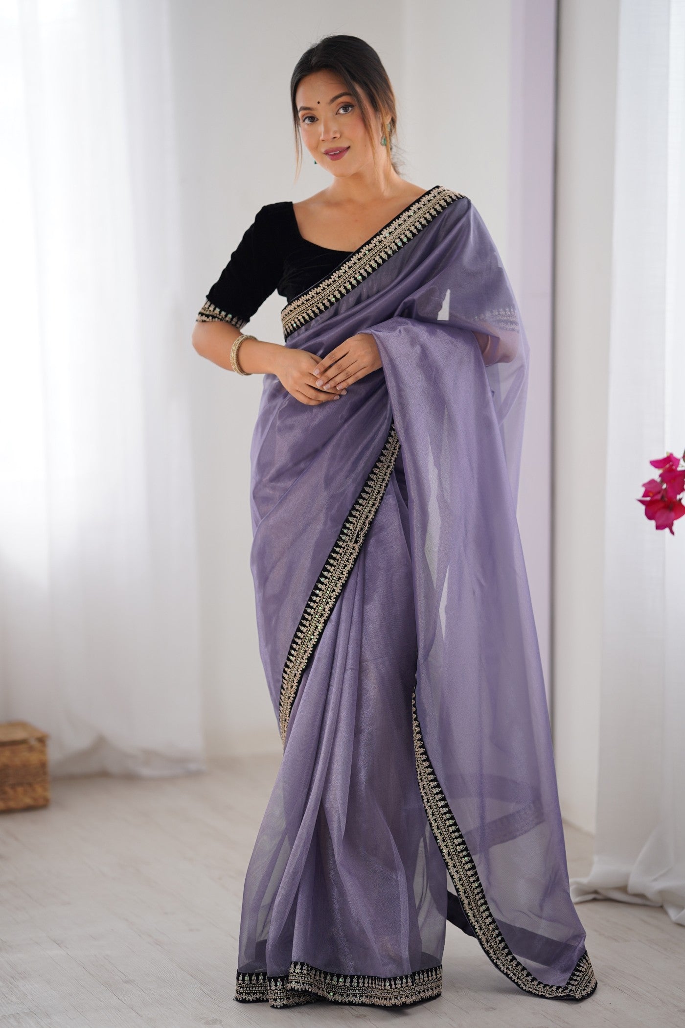 Buy MySilkLove Mauve Purple Partywear Net Saree Online