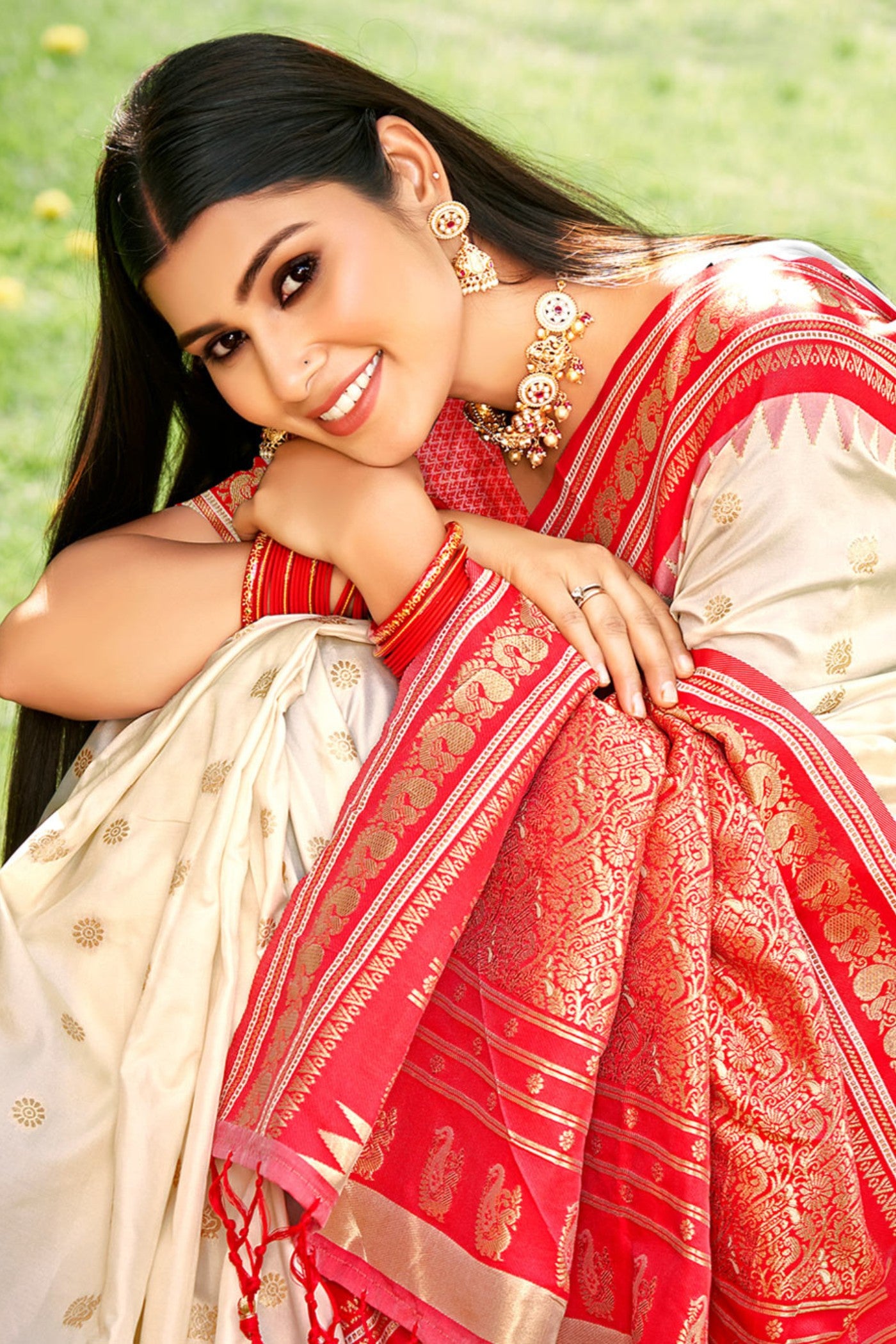 MySilkLove Seashell White Banarasi Woven Soft Silk Saree