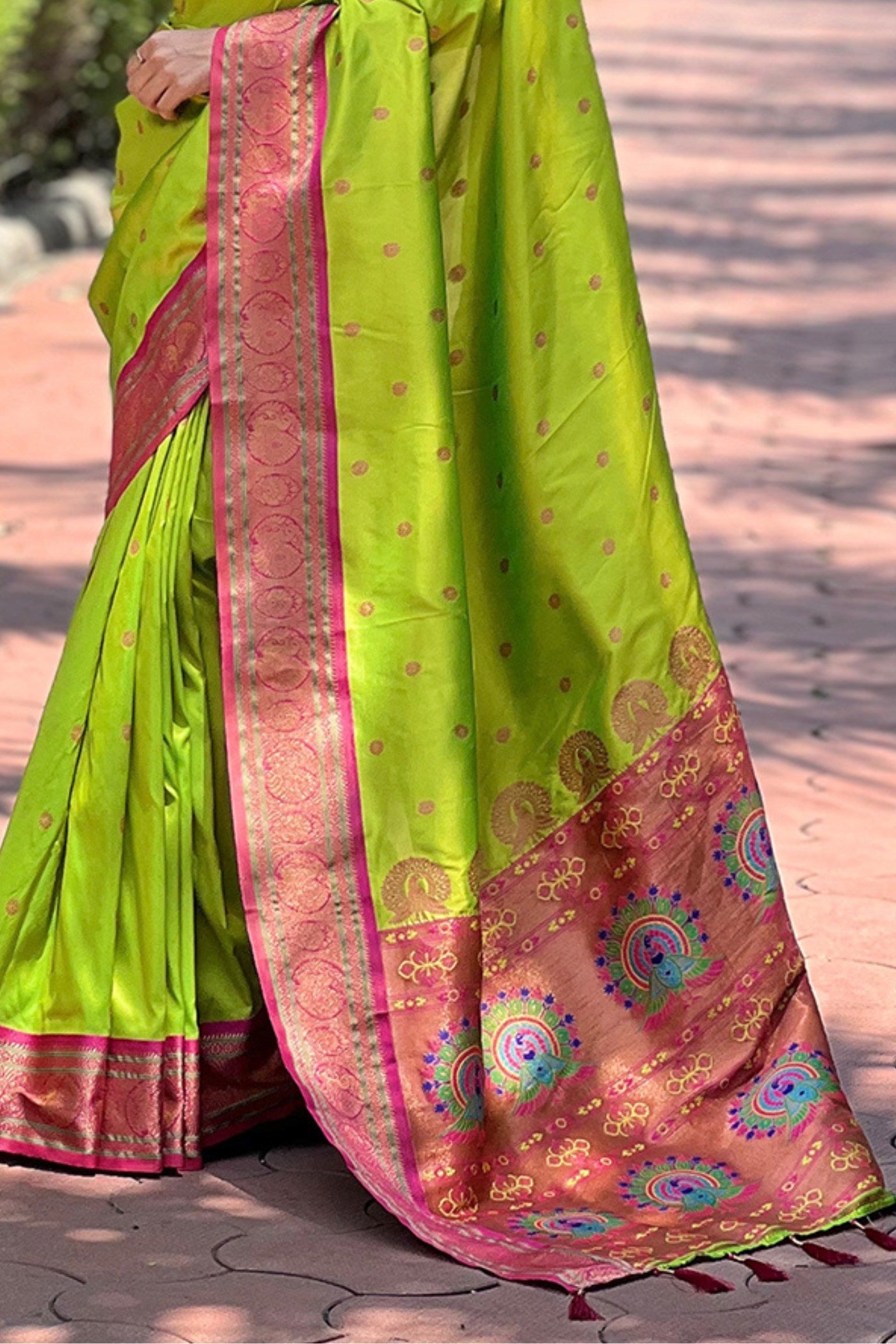 Buy MySilkLove Parrot Green Zari Woven Paithani Saree Online