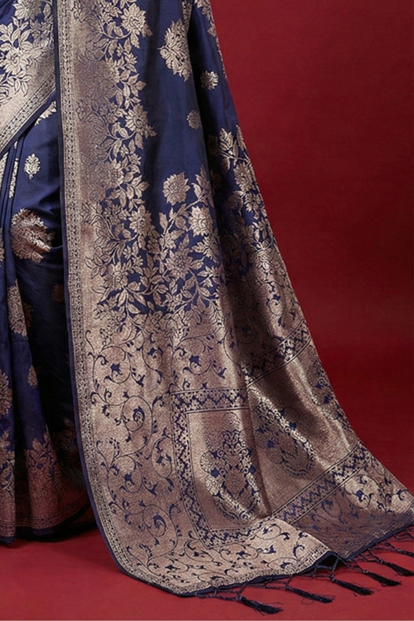 Buy MySilkLove Navy Blue Woven Banarasi Silk Saree Online