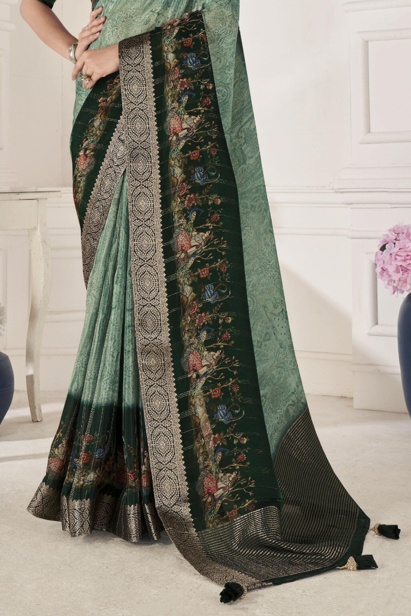 Buy MySilkLove Winter Green Banarasi Silk Saree Online