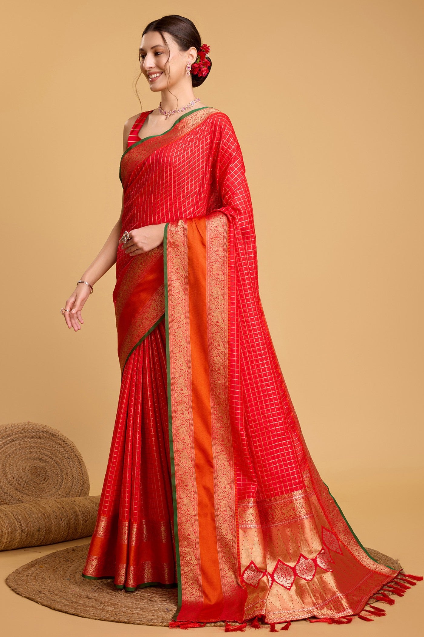 Buy MySilkLove Tart Red Zari Woven Banarasi Saree Online