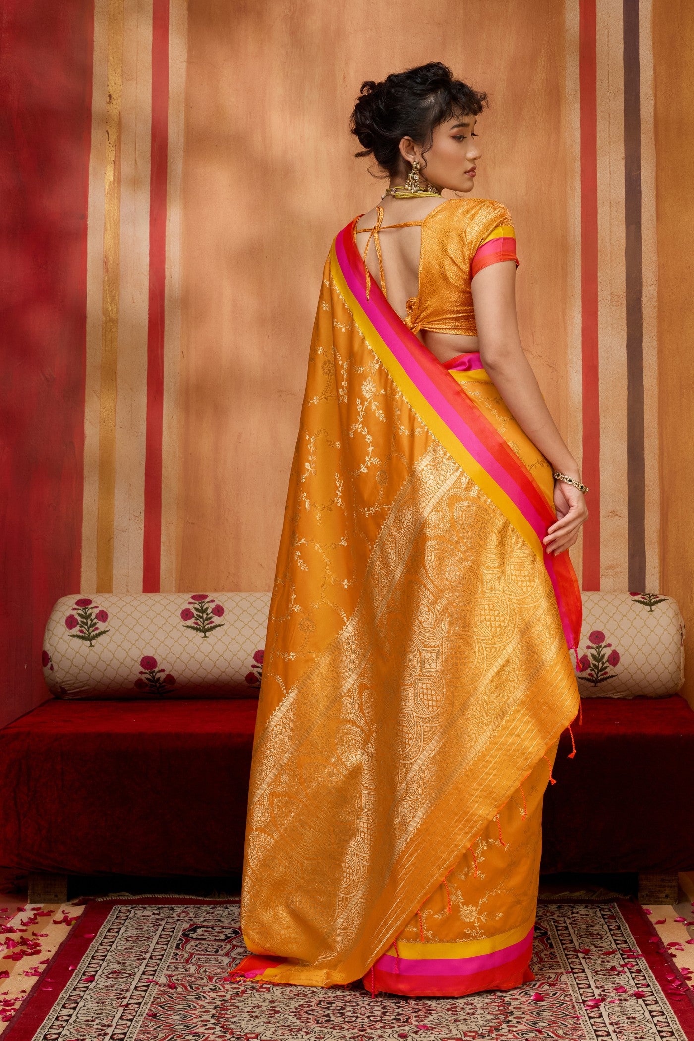 Buy MySilkLove Marigold Orange Handloom Satin Soft Silk Saree Online