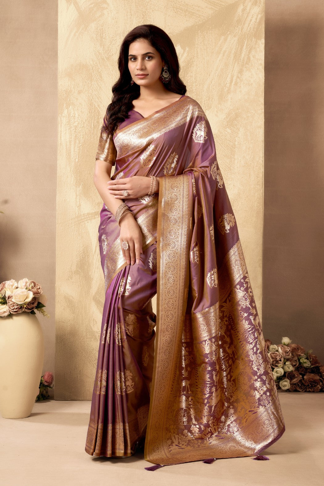 Buy MySilkLove Byzantium  Purple Woven Banarasi Soft Silk Saree Online