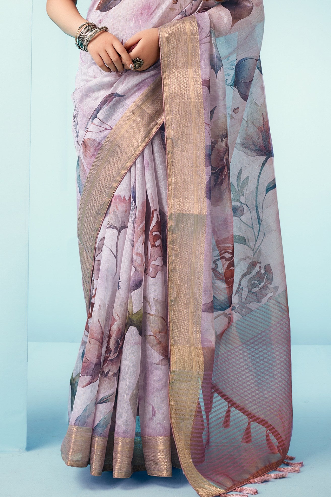 Buy MySilkLove Eggplant Purple Floral Linen Saree Online