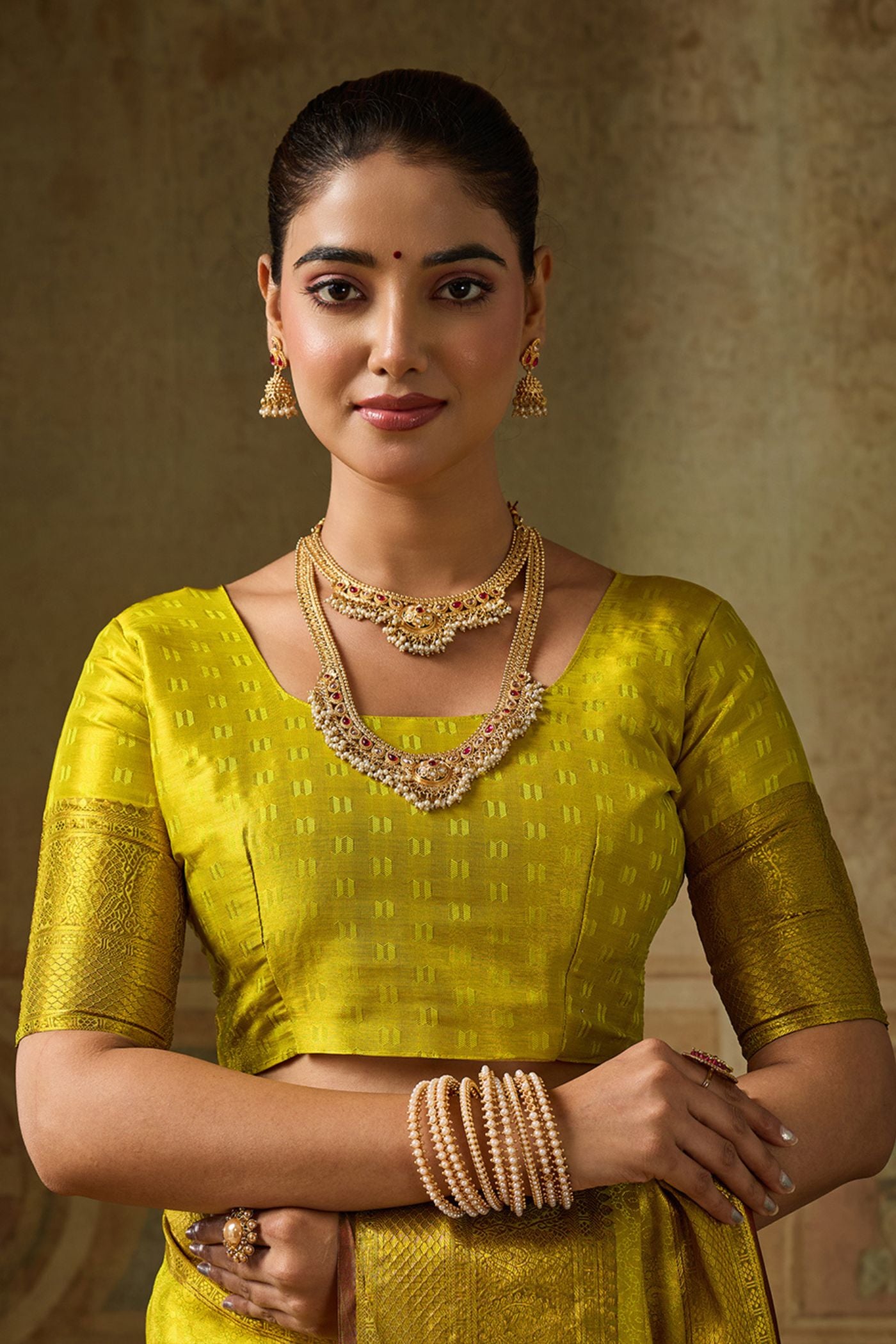 Buy MySilkLove Maize Green Woven Kanjivaram Saree Online