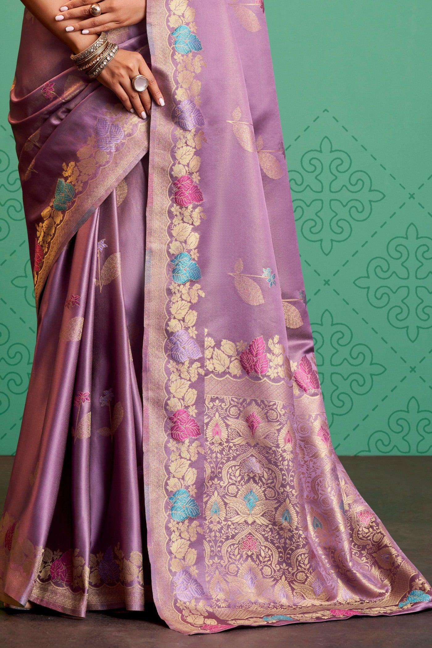 Buy MySilkLove Blossom Purple Handloom Satin Silk Saree Online