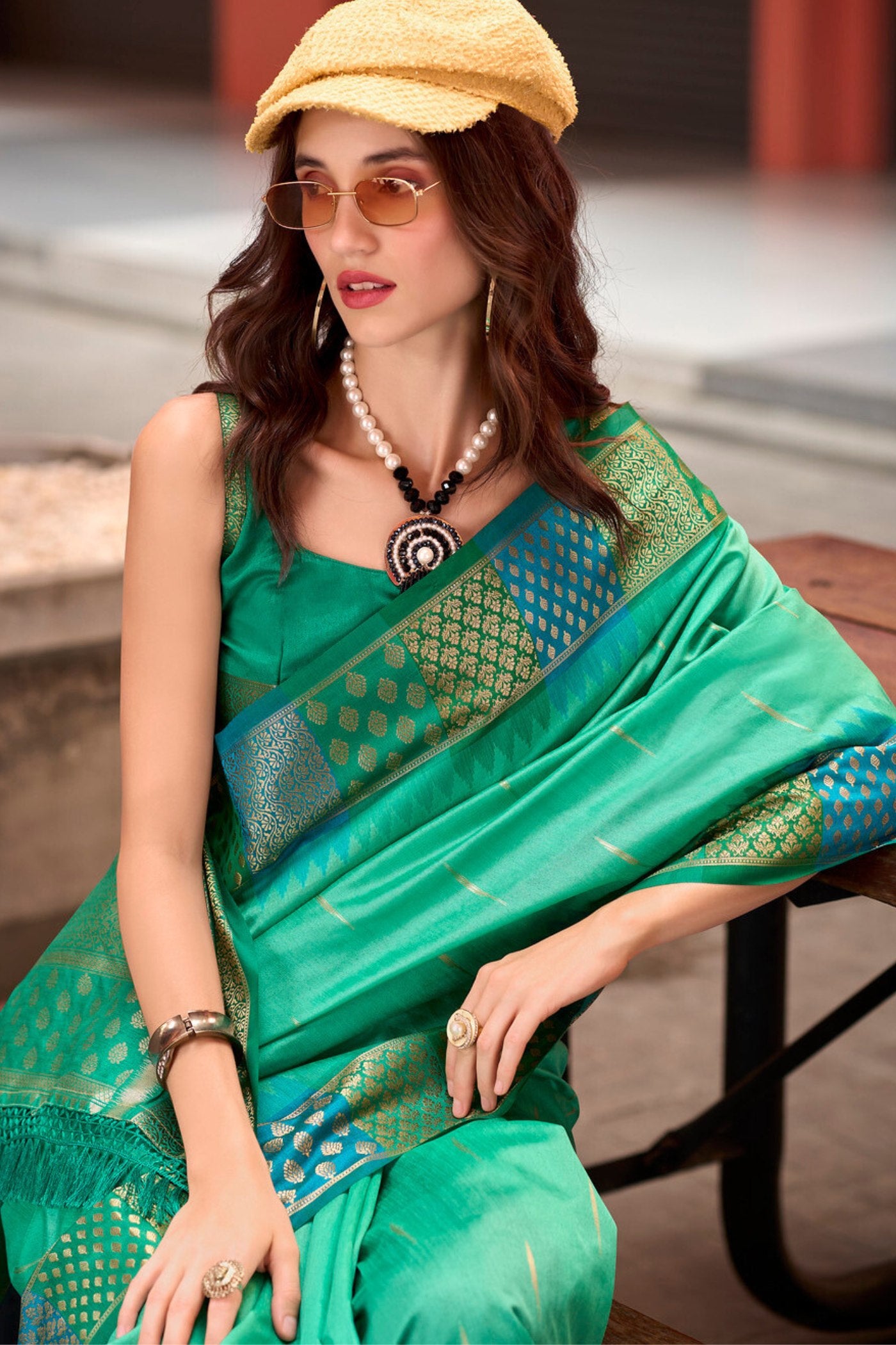 Buy MySilkLove Jungle Green Woven Banarasi Saree Online