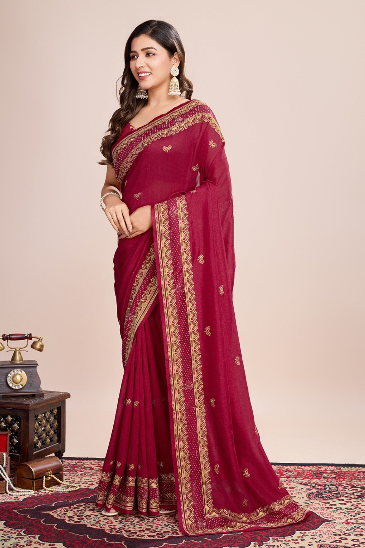 Buy MySilkLove Cardinal Red Designer Partywear Saree Online