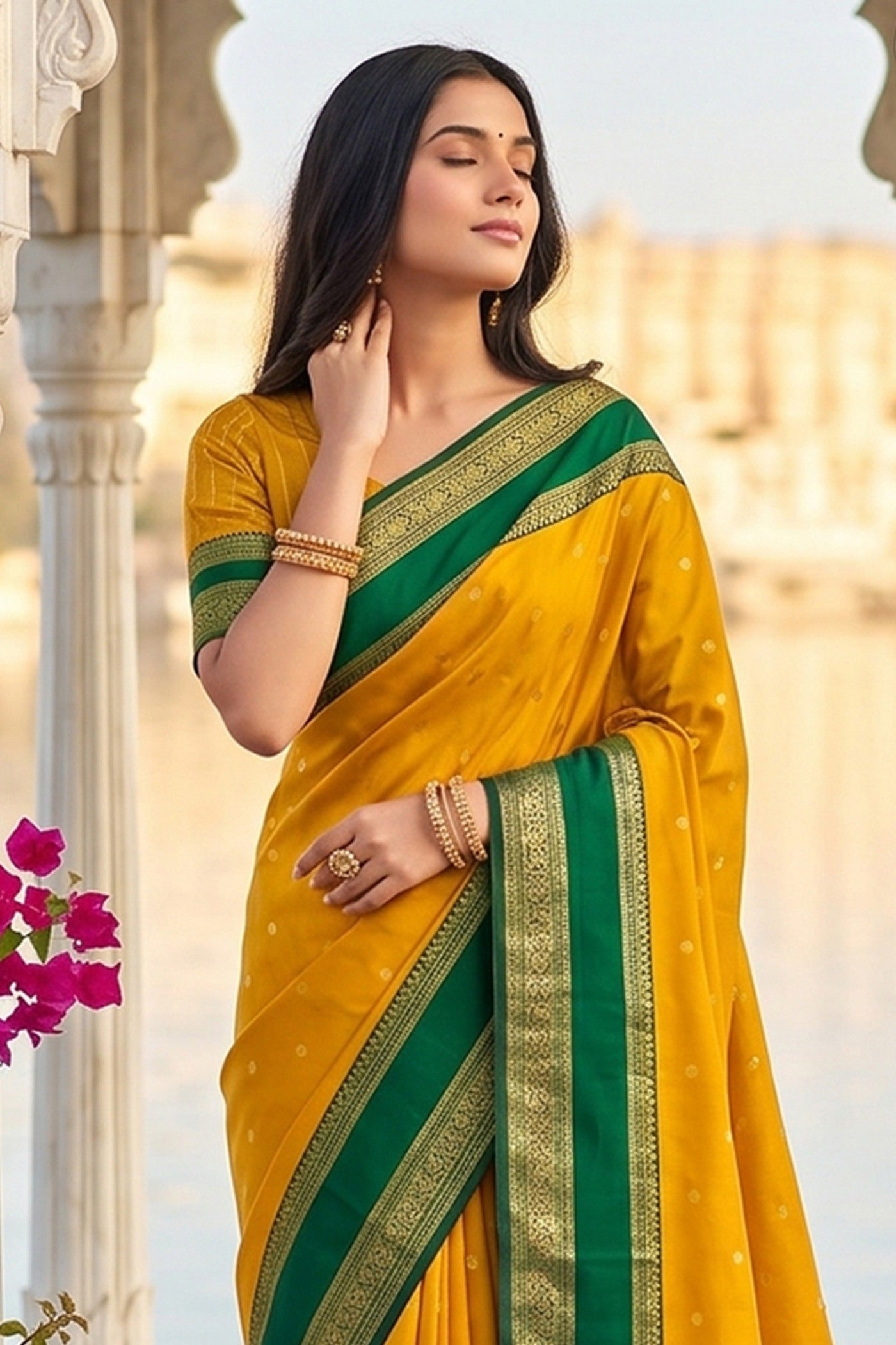 Buy MySilkLove Canary Yellow Woven Banarasi Saree Online