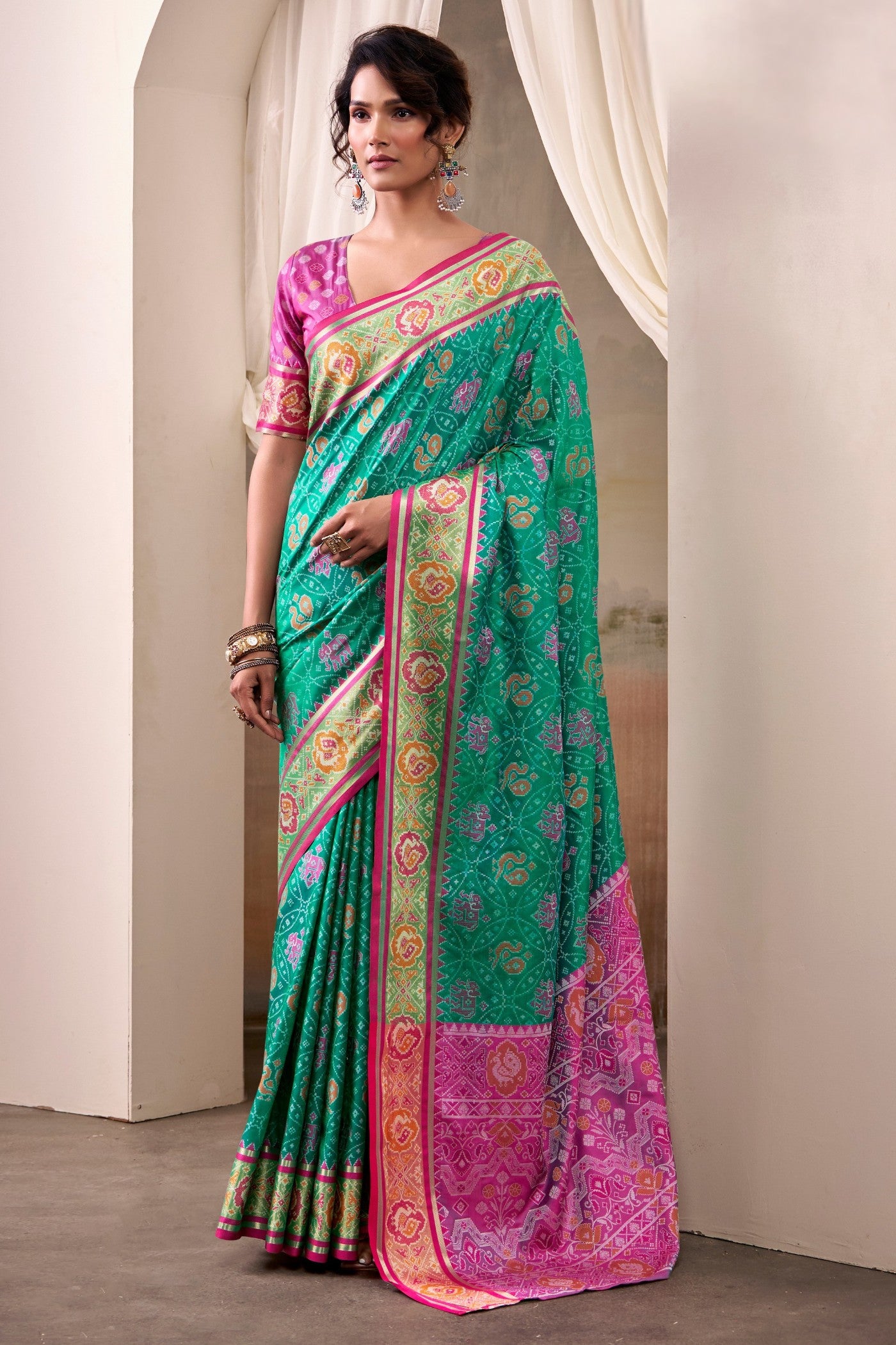 Buy MySilkLove Hellebores Green Woven Patola Silk Saree Online