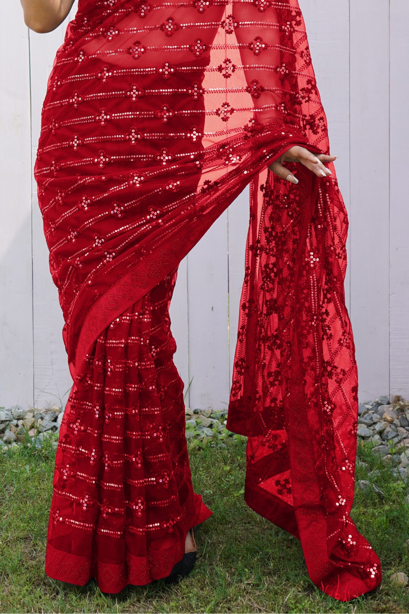 Buy MySilkLove Romantic Red Embroidered Partywear Saree Online