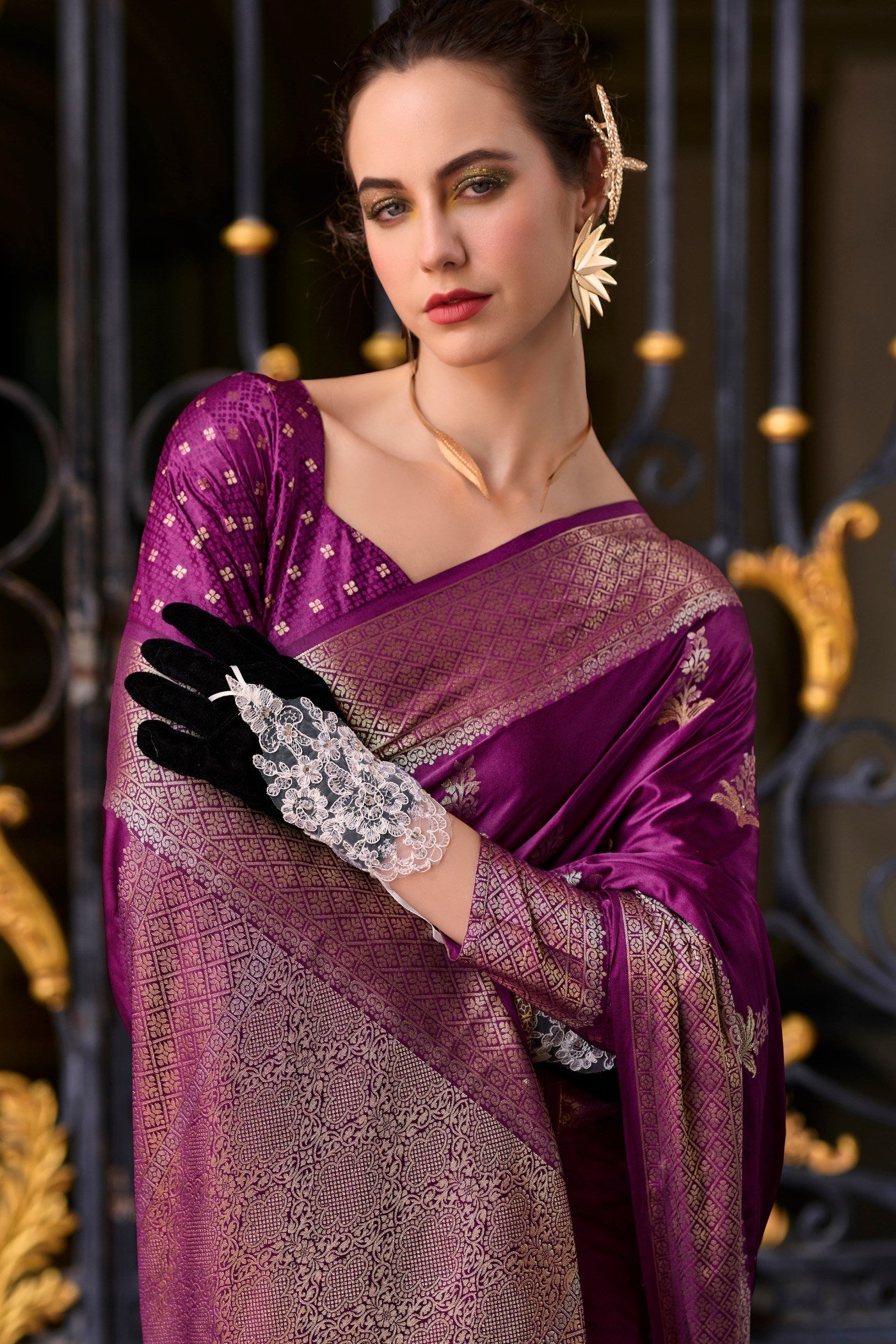 Buy MySilkLove Rasian Purple Handloom Satin Silk Saree Online