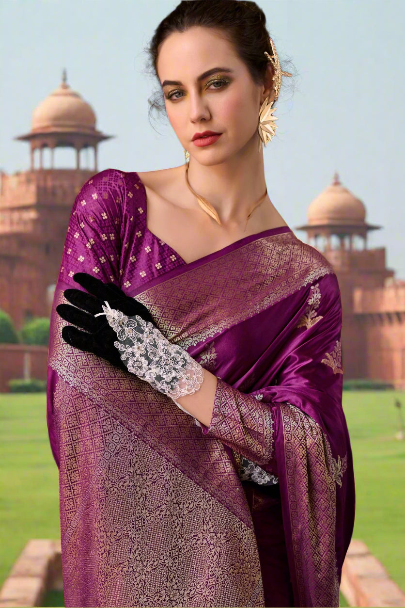 MySilkLove Rasian Purple Handloom Satin Silk Saree