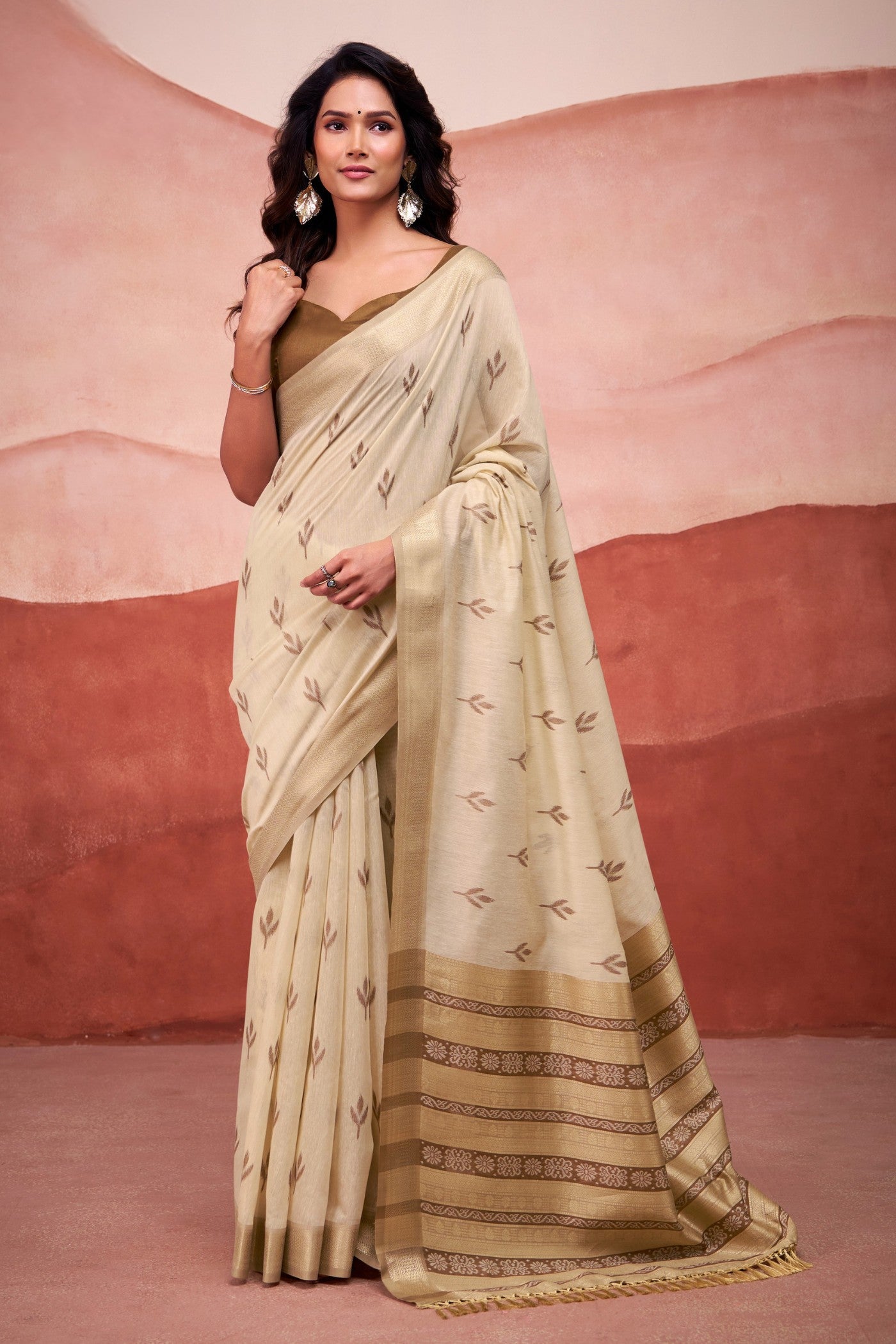 Buy MySilkLove Camel Brown Woven Modal Cotton Saree Online
