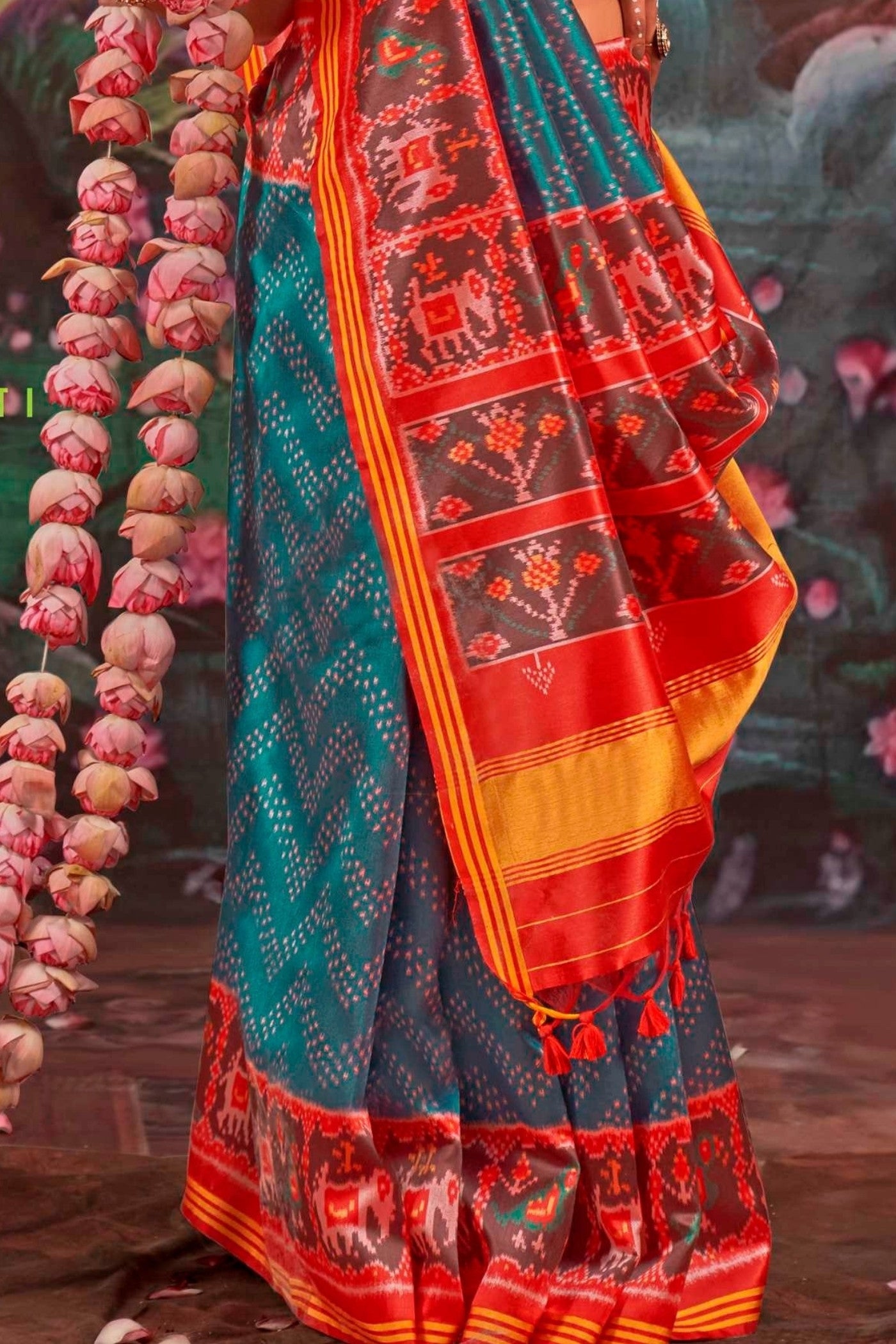 Buy MySilkLove Water Blue Printed Patola Saree Online