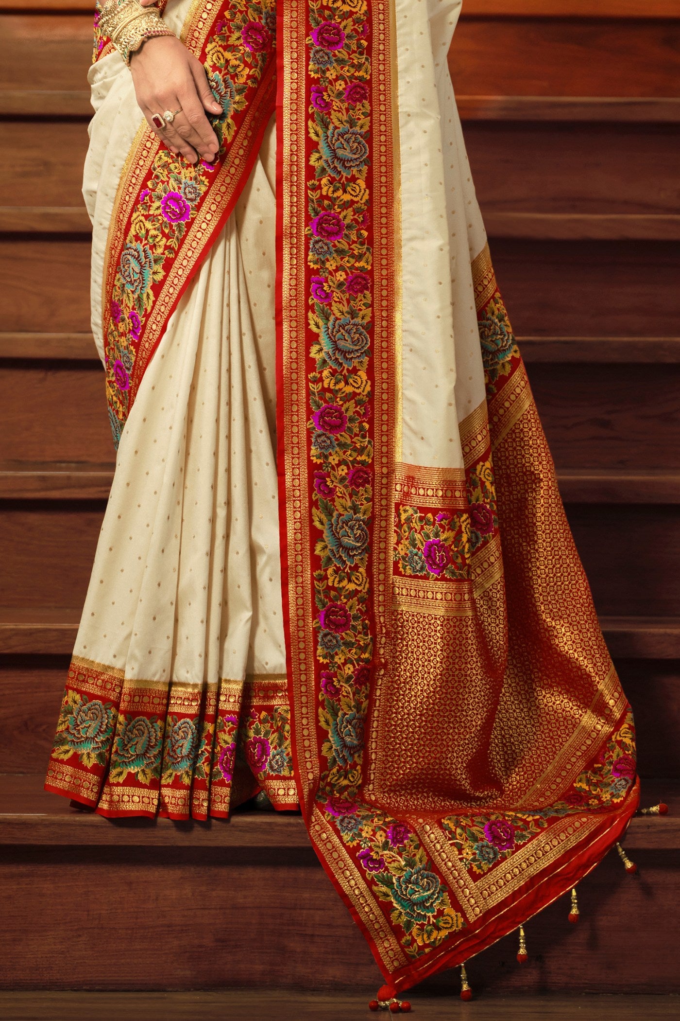 Buy MySilkLove Chamois Cream Printed Banarasi Saree Online