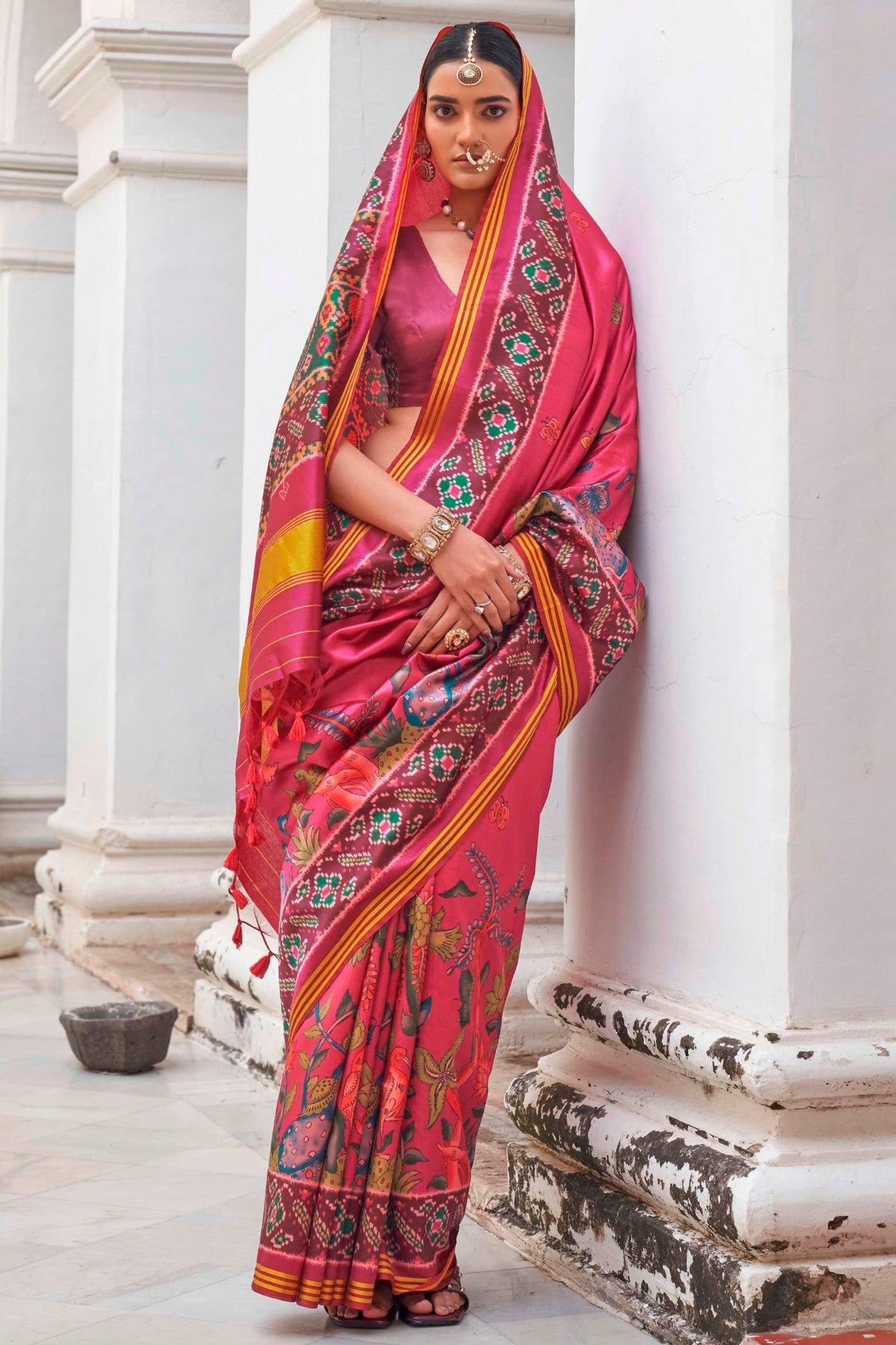 MySilkLove Bubblegum Pink Printed Patola Saree