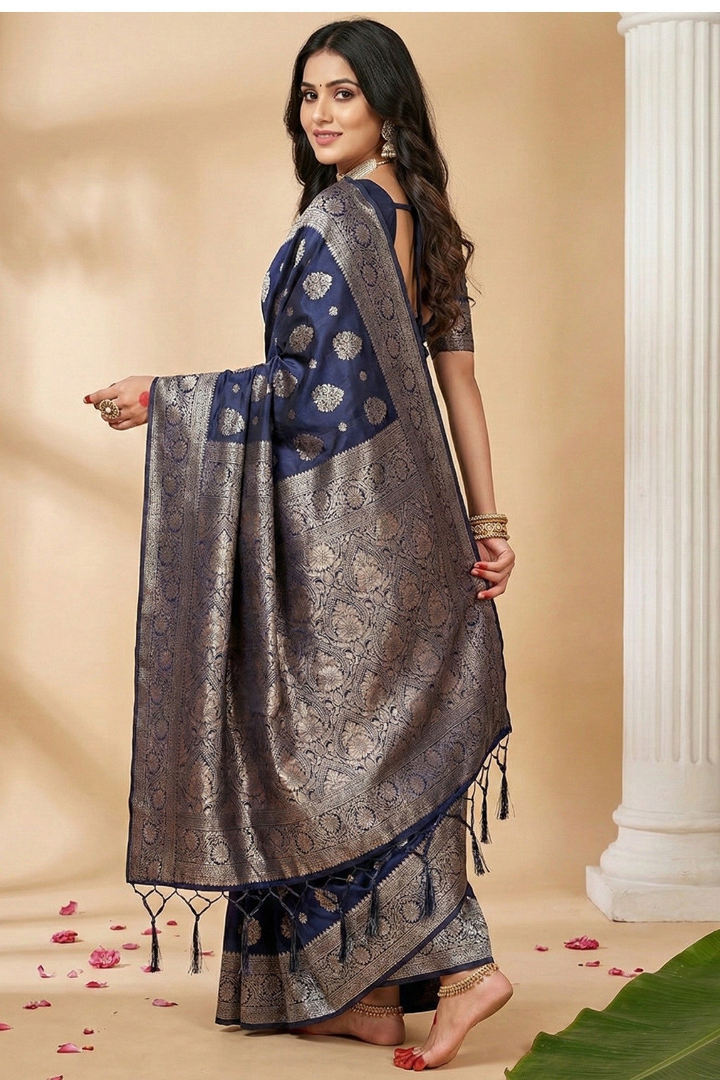 Buy MySilkLove Navy Blue Banarasi Woven Silk Saree Online