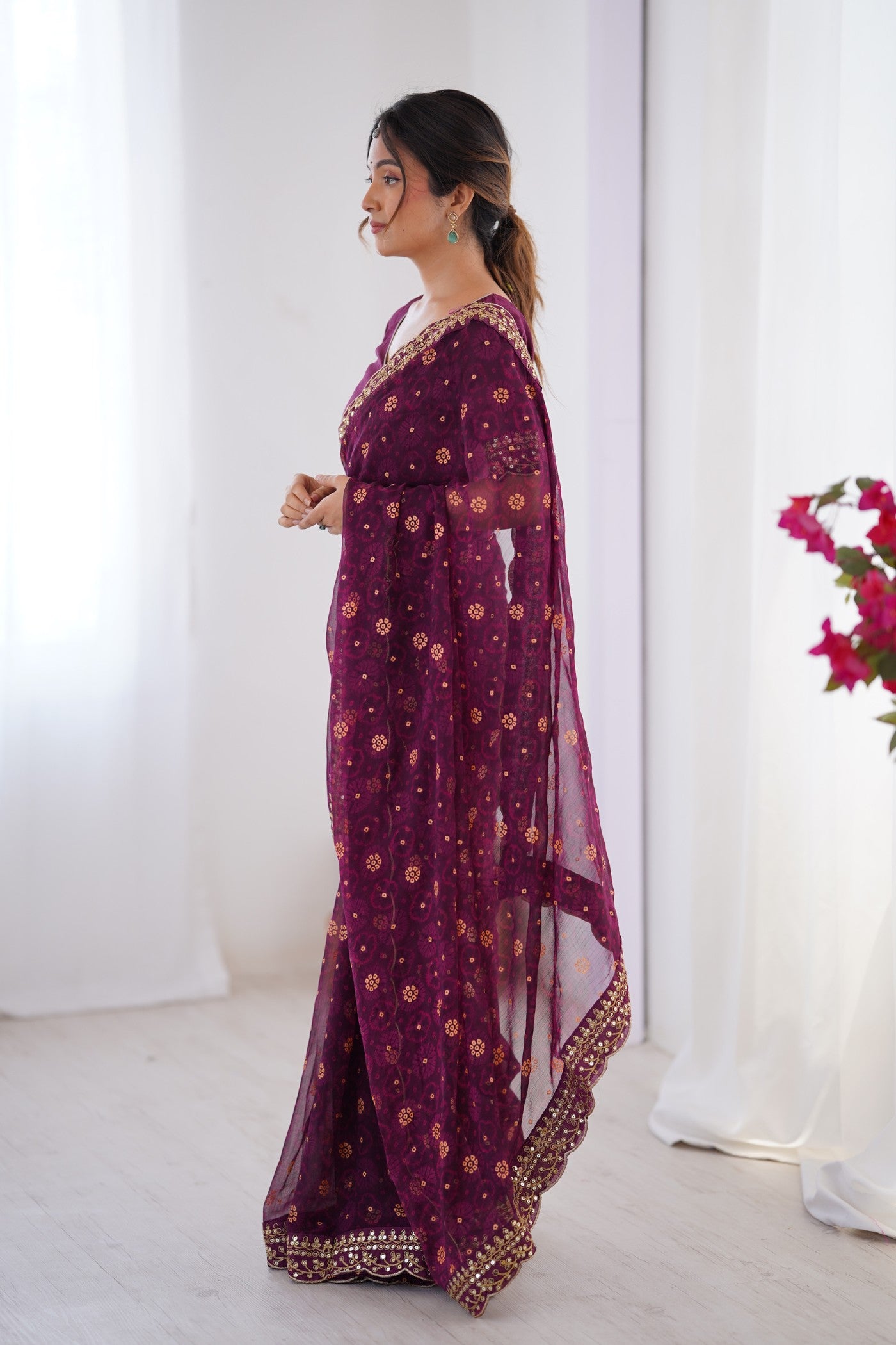 Buy MySilkLove Berry Purple Embroidery Georgette saree Online