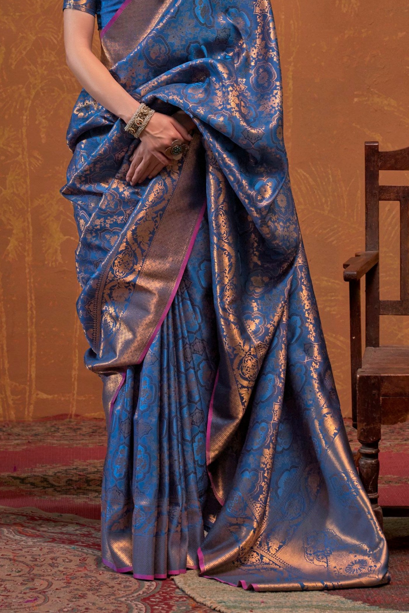 Buy MySilkLove East Bay Blue Kanjivaram Handloom Saree Online