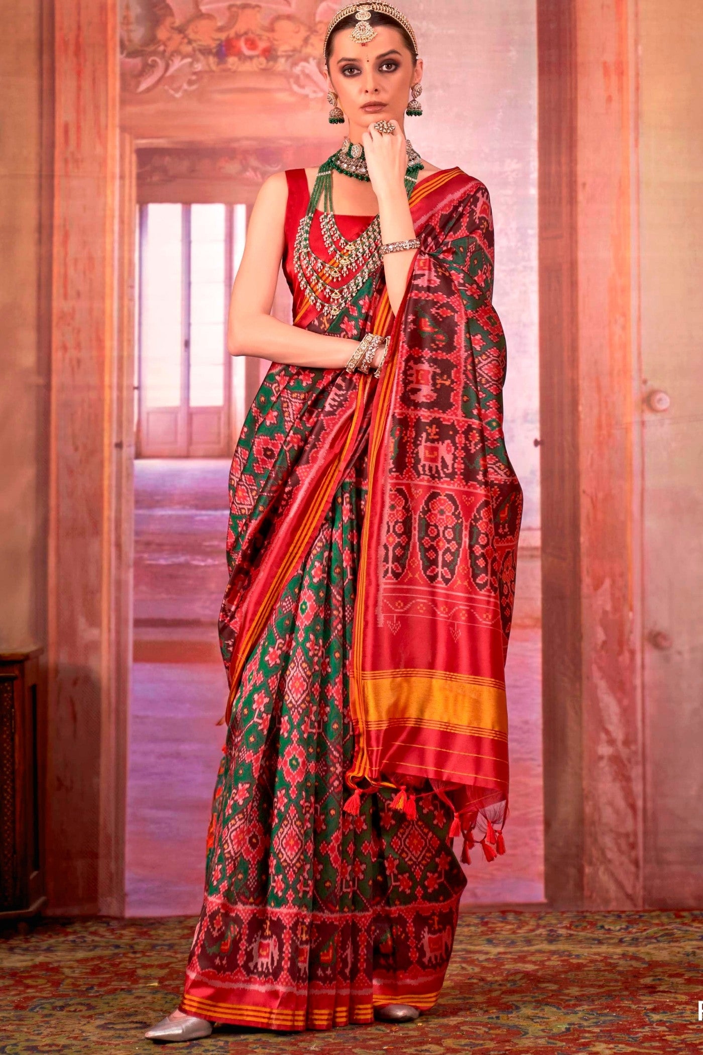 Buy MySilkLove Myrtle Green Printed Patola Saree Online