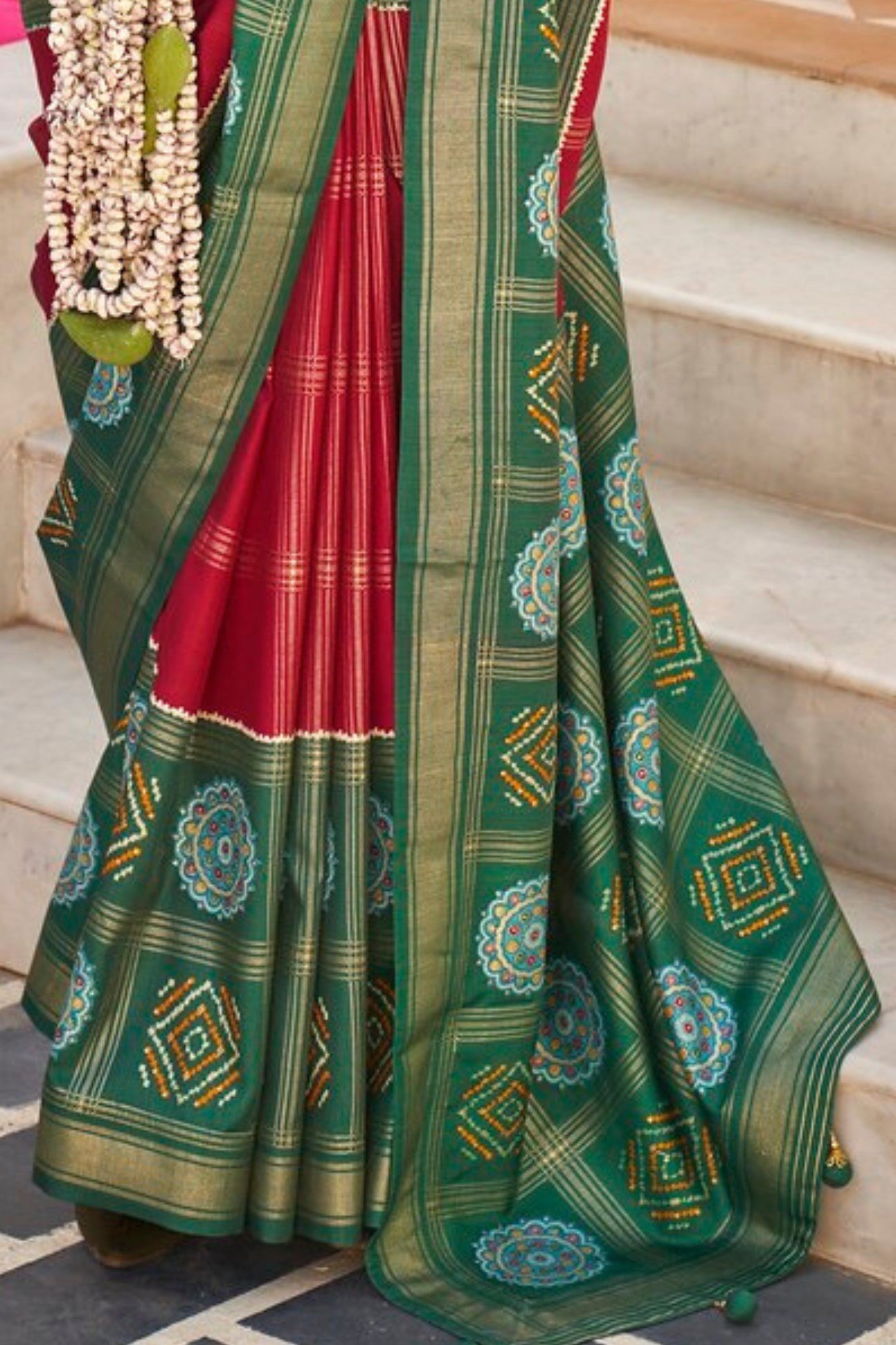 Buy MySilkLove Chilli Flex Red and Green Printed Patola Saree Online