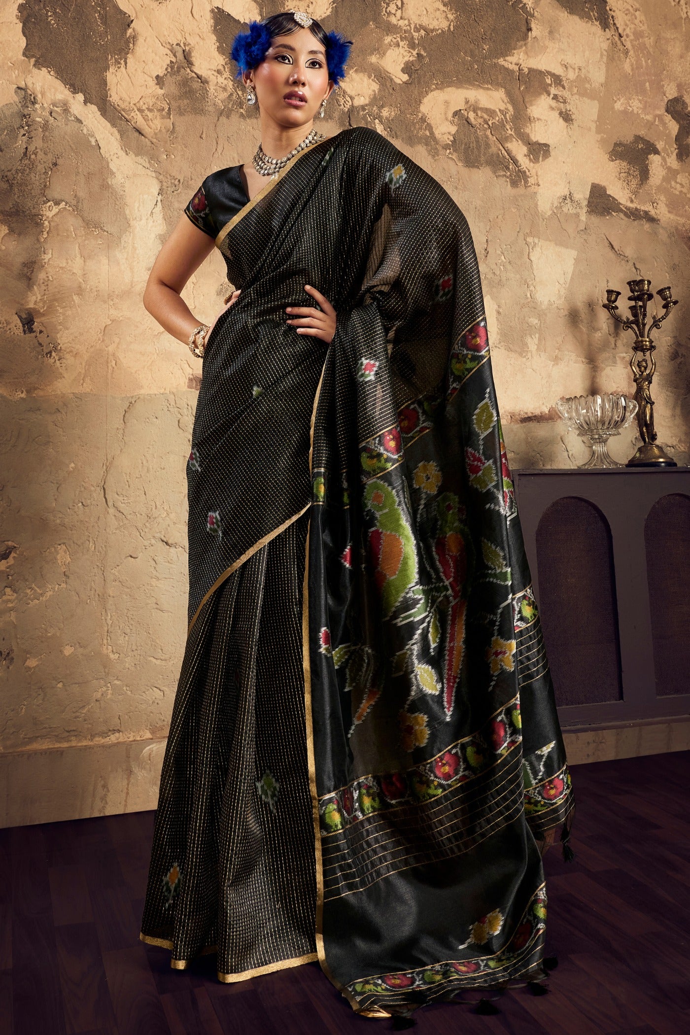 Buy MySilkLove Asphalt Black Banarasi Handloom Saree Online