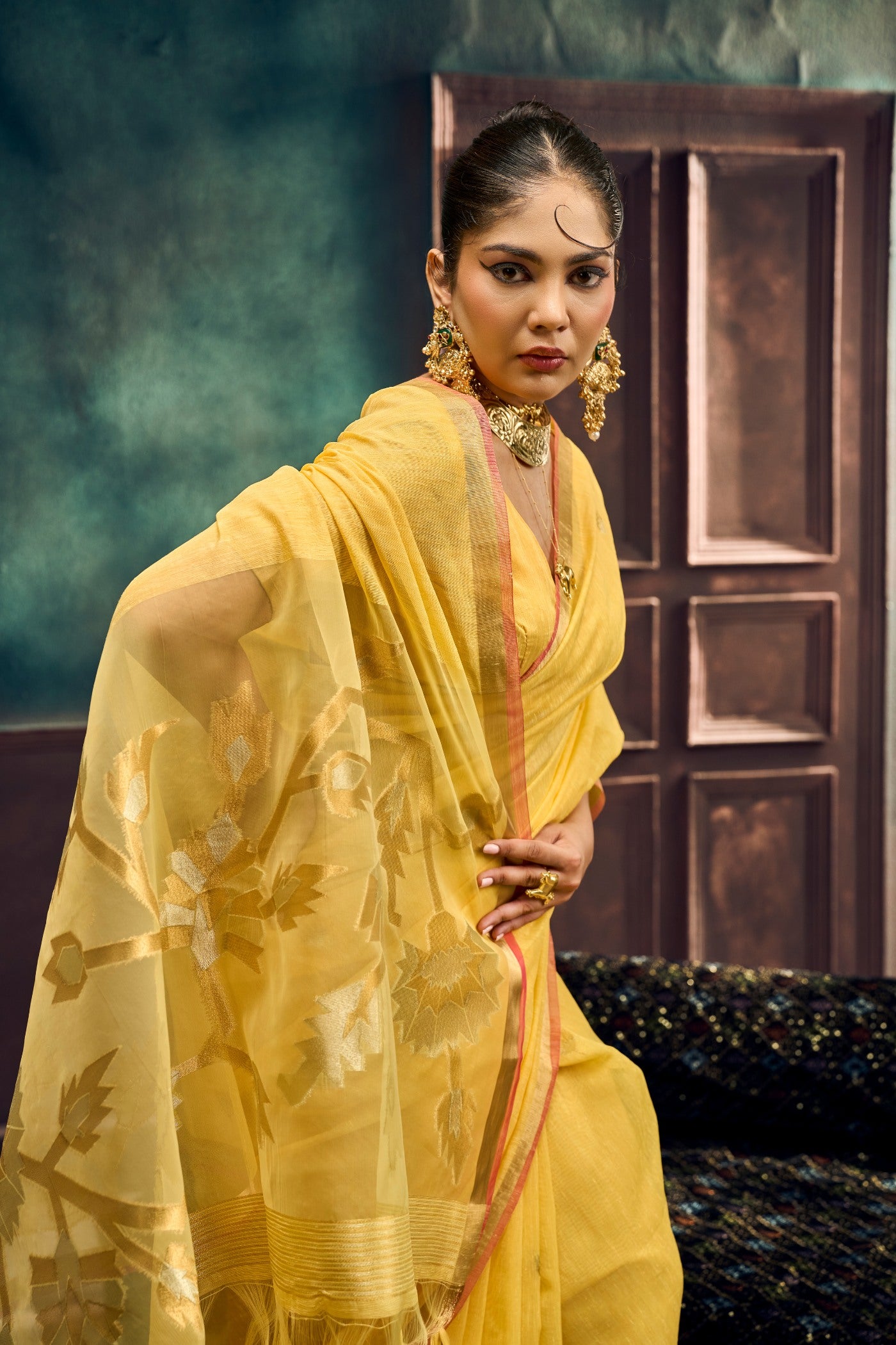 Buy MySilkLove Turmeric Yellow Munga Handloom Cotton Saree Online