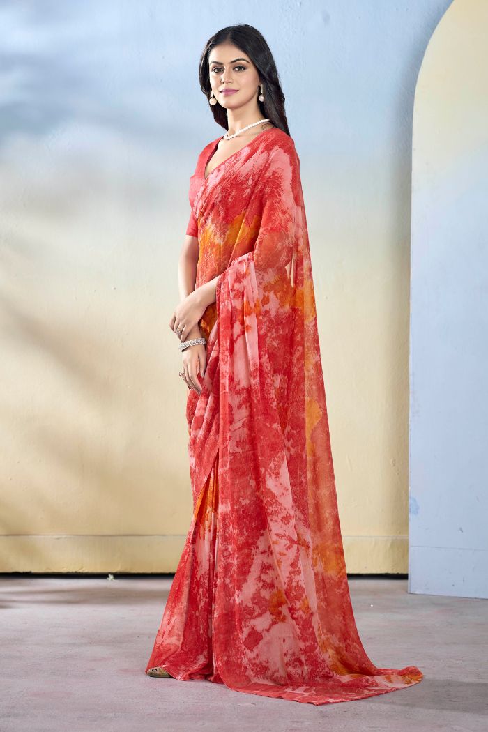 Buy MySilkLove Romanch Red Ready To Wear Georgette Saree Online