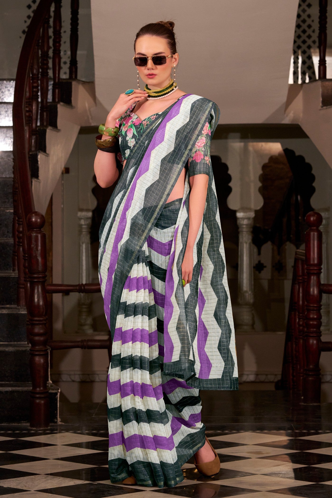 Buy MySilkLove Byzantium Purple Woven Linen Saree Online