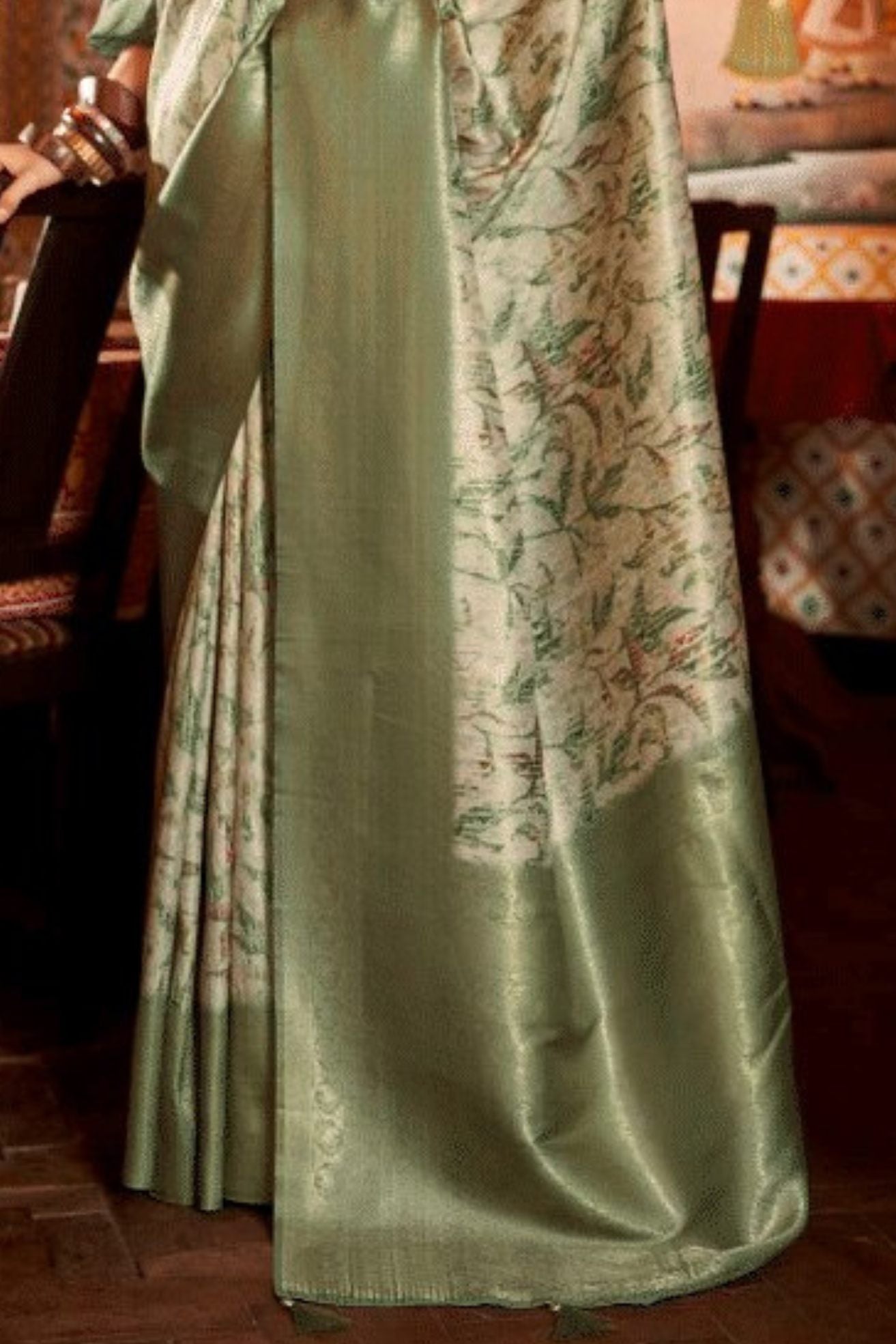 Buy MySilkLove Clay Creek Green Banarasi Digital Printed Saree Online